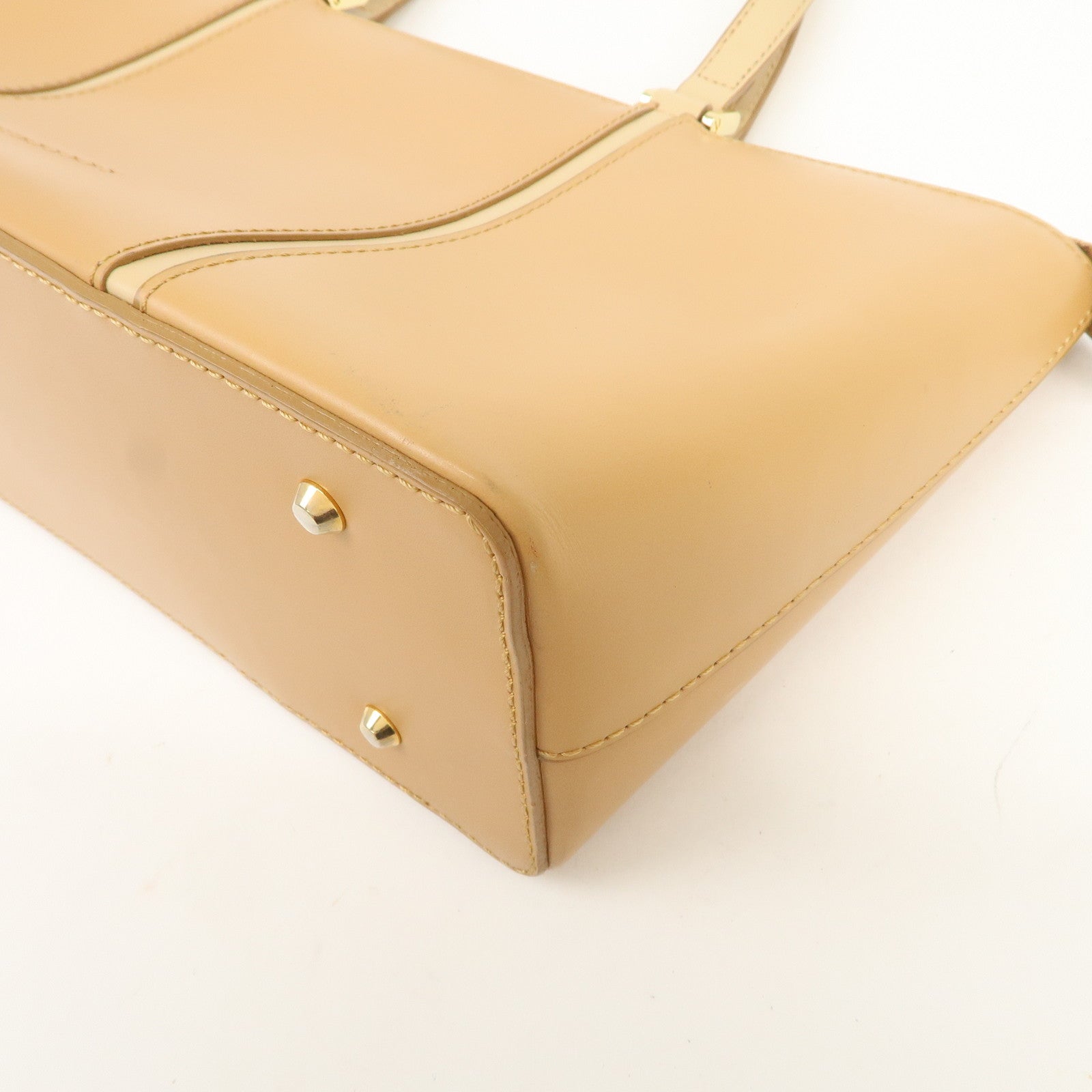 BURBERRY Nova Plaid Logo Leather Hand Bag Light Brown