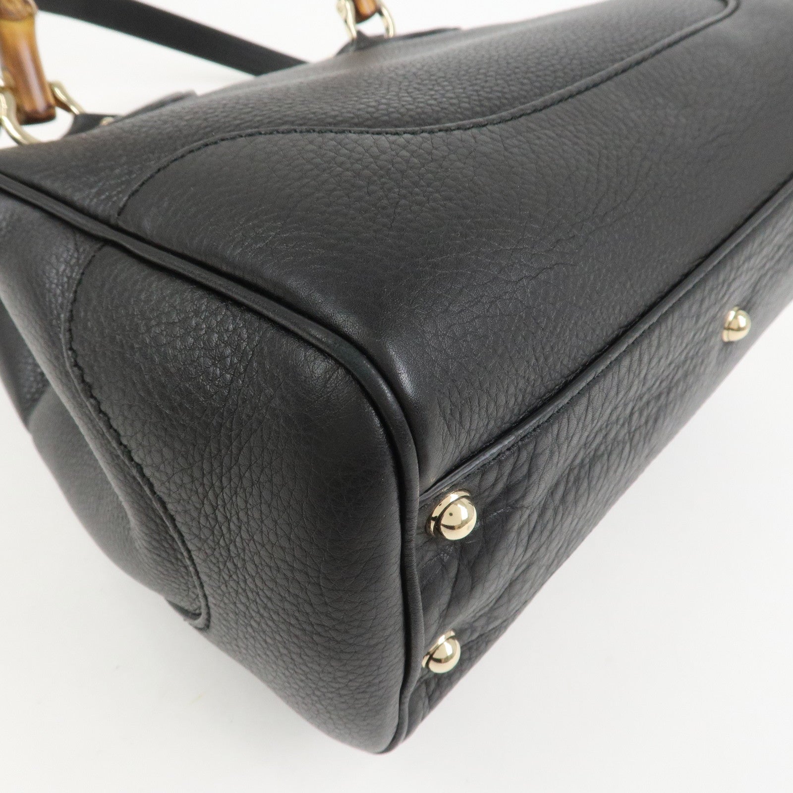 GUCCI Bamboo Logo Leather 2Way Shoulder Bag Hand Bag Black 308360