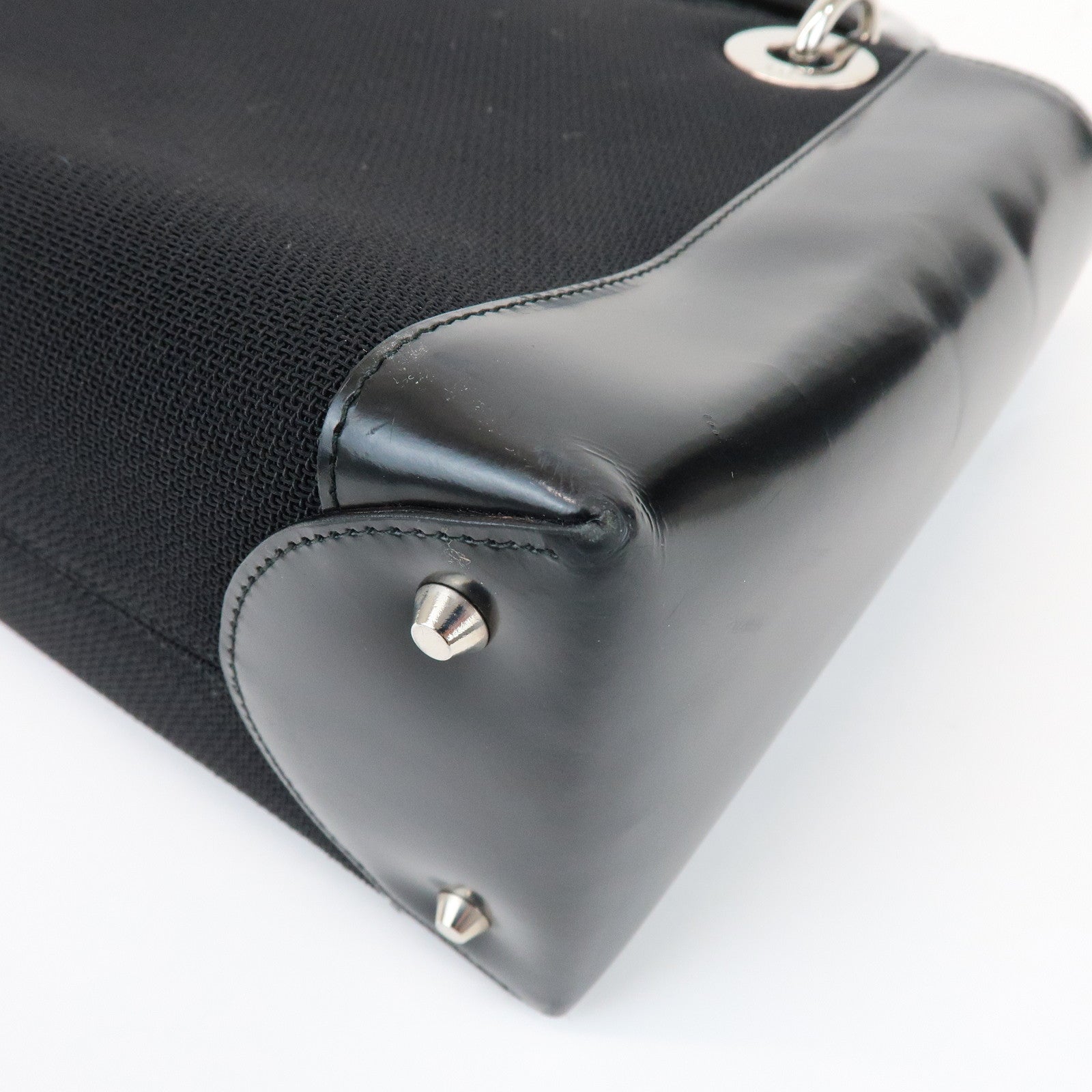 Christian Dior Lady Dior Canvas Patent Leather Hand Bag Black