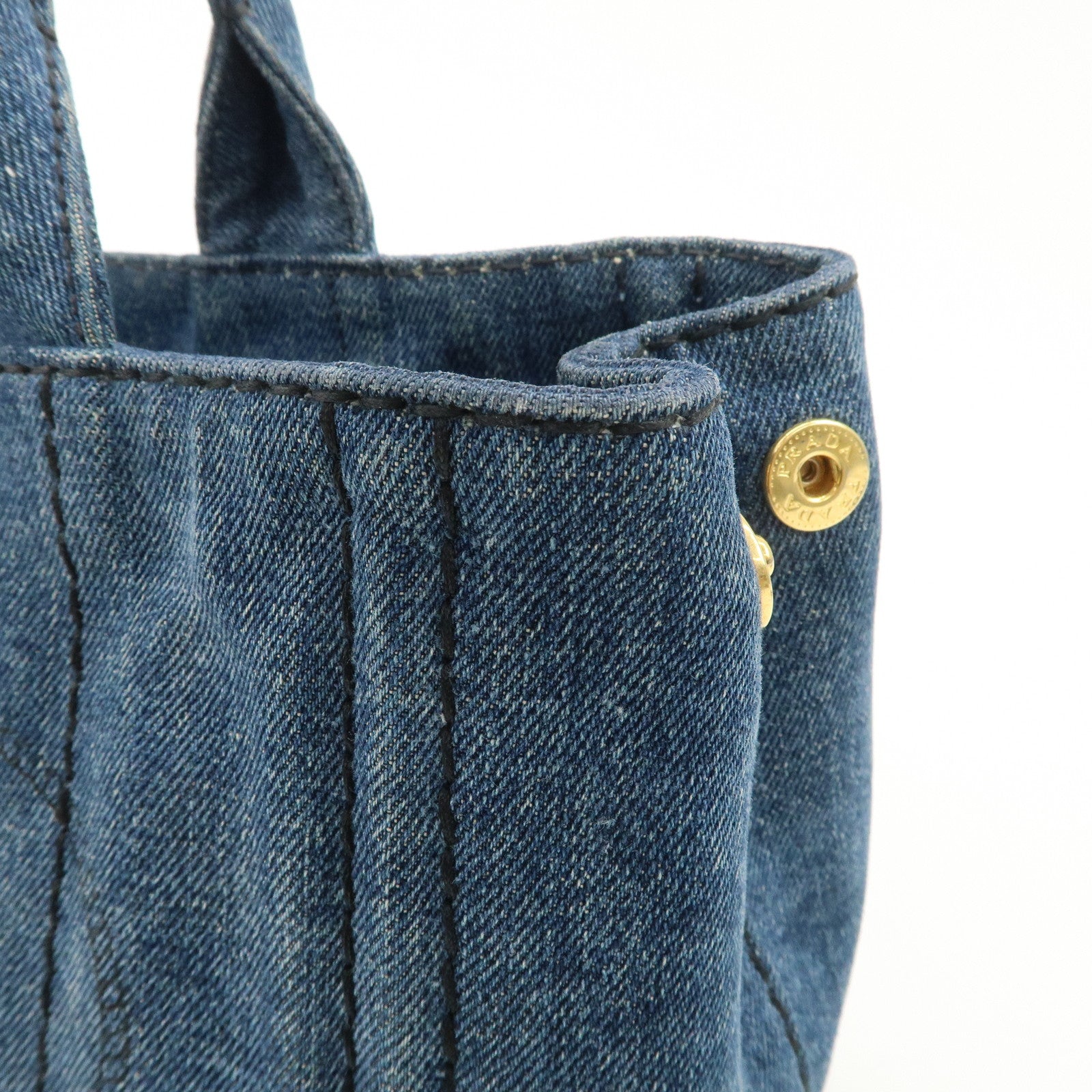 PRADA Canapa Mini Denim 2Way Hand Bag Tote Bag Navy 1BG439 Used