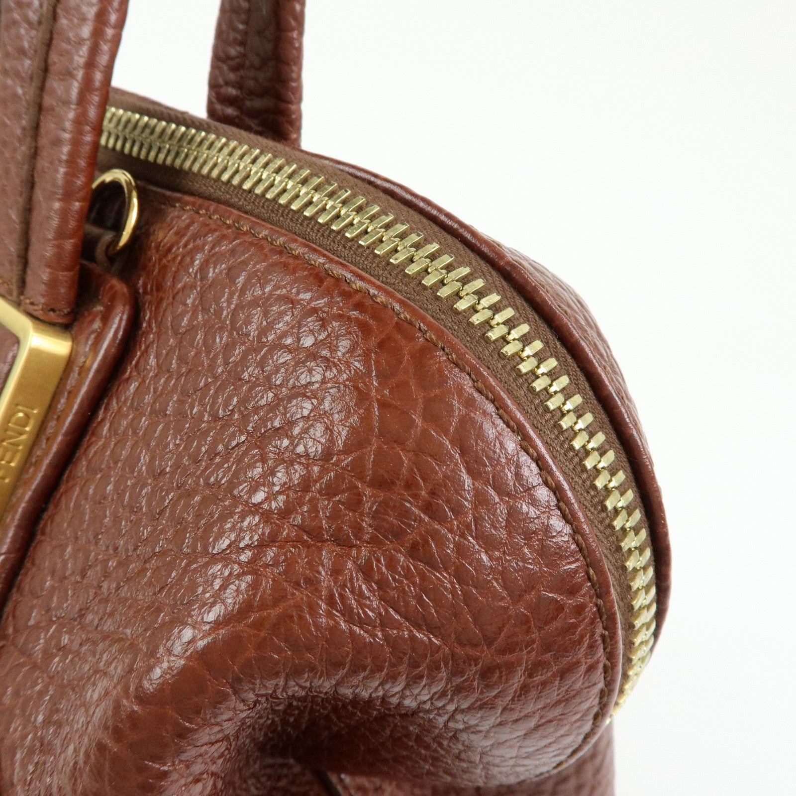 FENDI Leather 2Way Bag Hand Bag Shoulder Bag Brown 8BL114