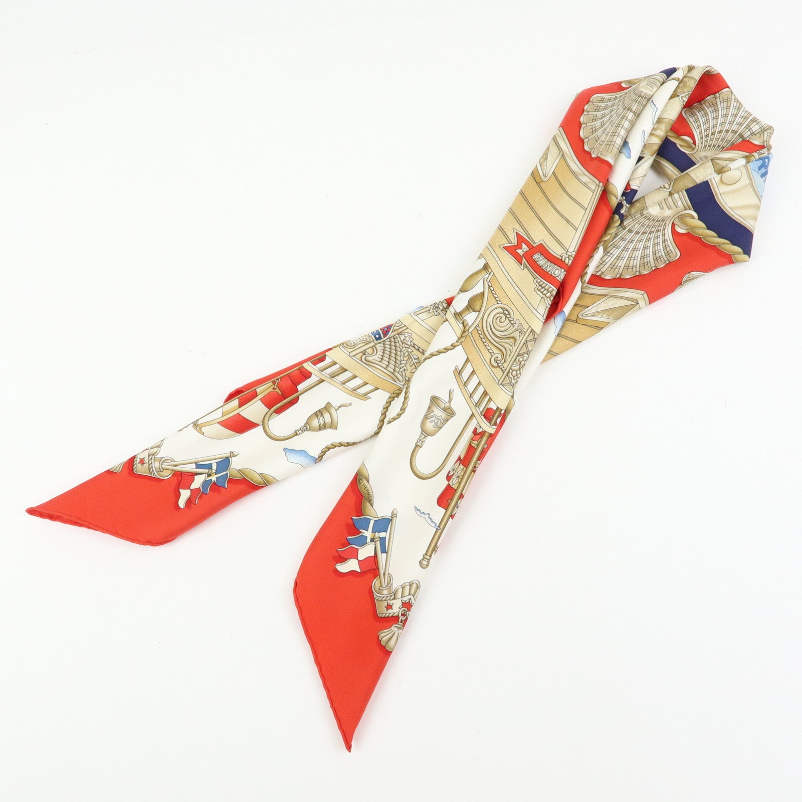 HERMES Carre 90 Silk 100% Scarf RAILING Red Brown