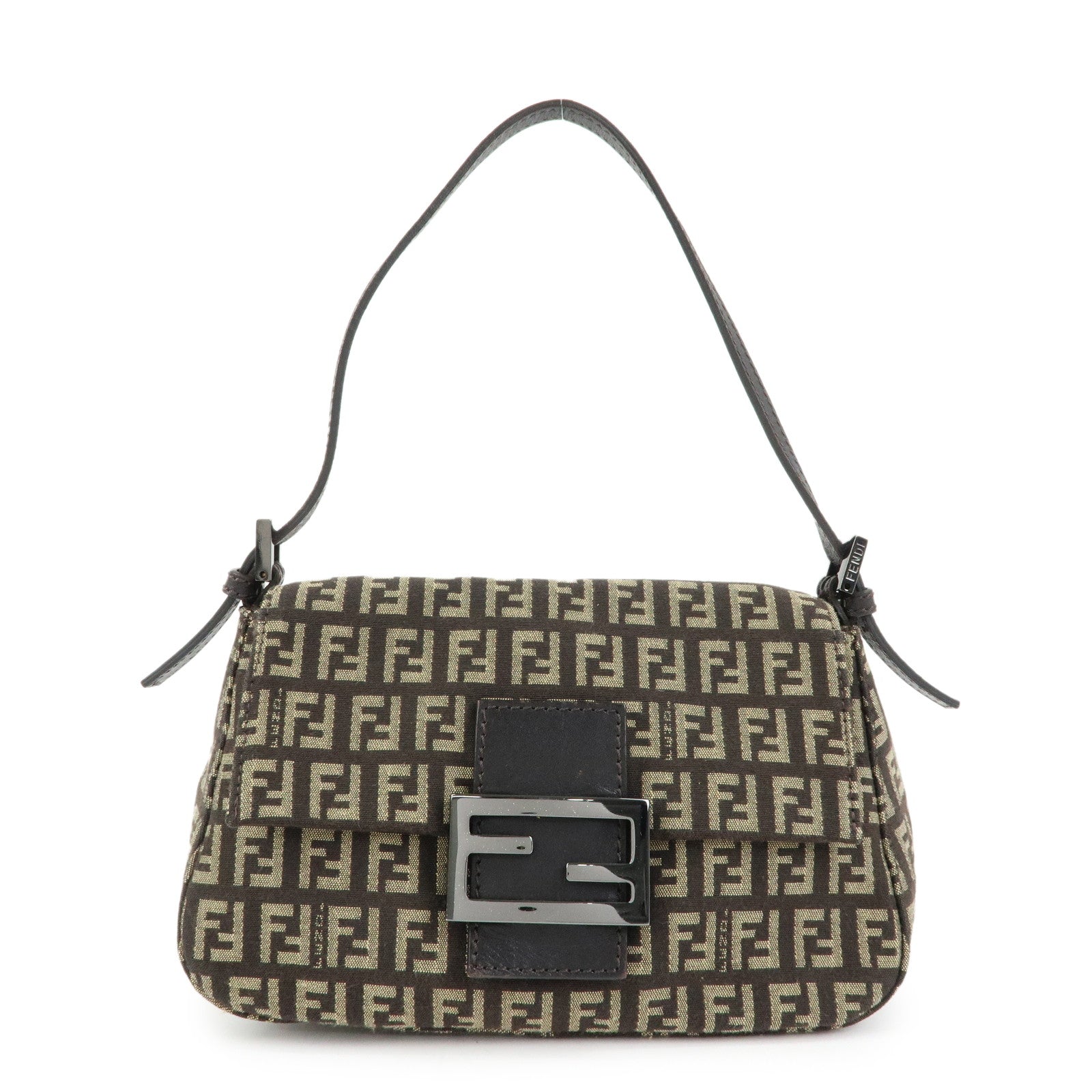 FENDI Mini Mamma Baguette Zucchino Canvas Shoulder Bag 8BR180