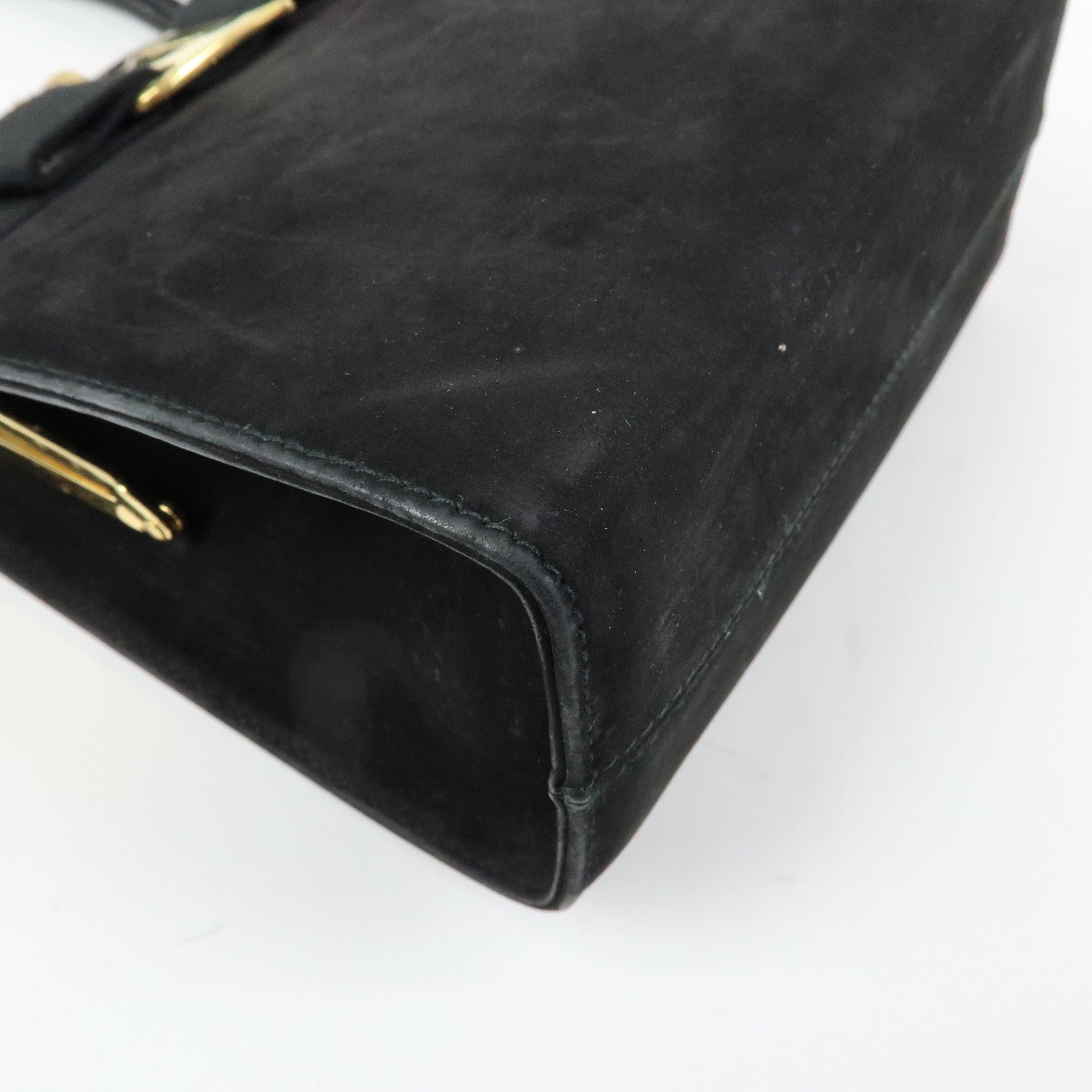 Ferragamo Varra Ribbon Suede Leather 2Way Bag Hand Bag Black