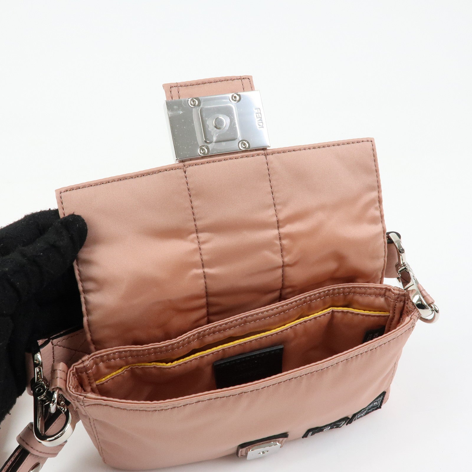 FENDI Baguette Mini Nylon Leather 2WAY Bag ×PORTER Pink 7AS138