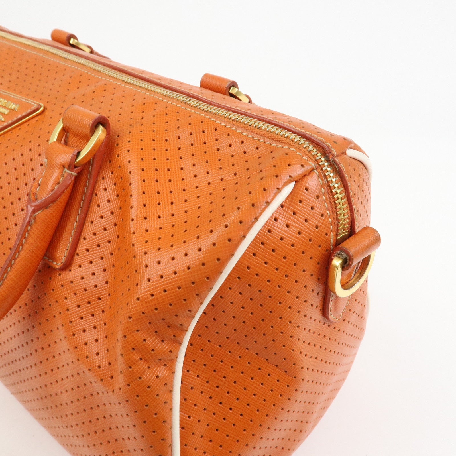 PRADA Saffiano Leather 2Way Bag Hand Bag Shoulder Bag Orange
