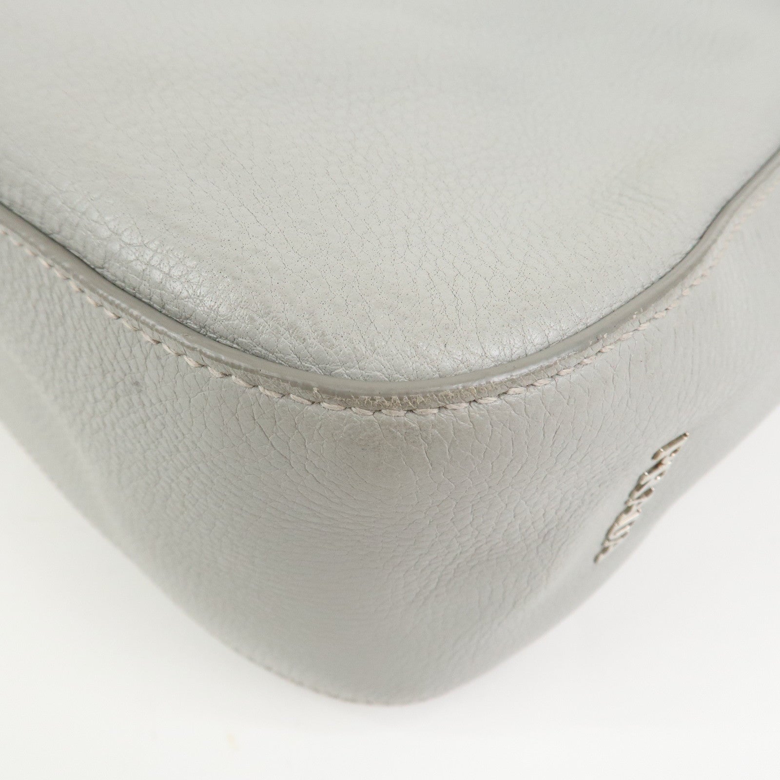 PRADA Logo Leather Shoulder Bag Hand Bag Gray 1BC013