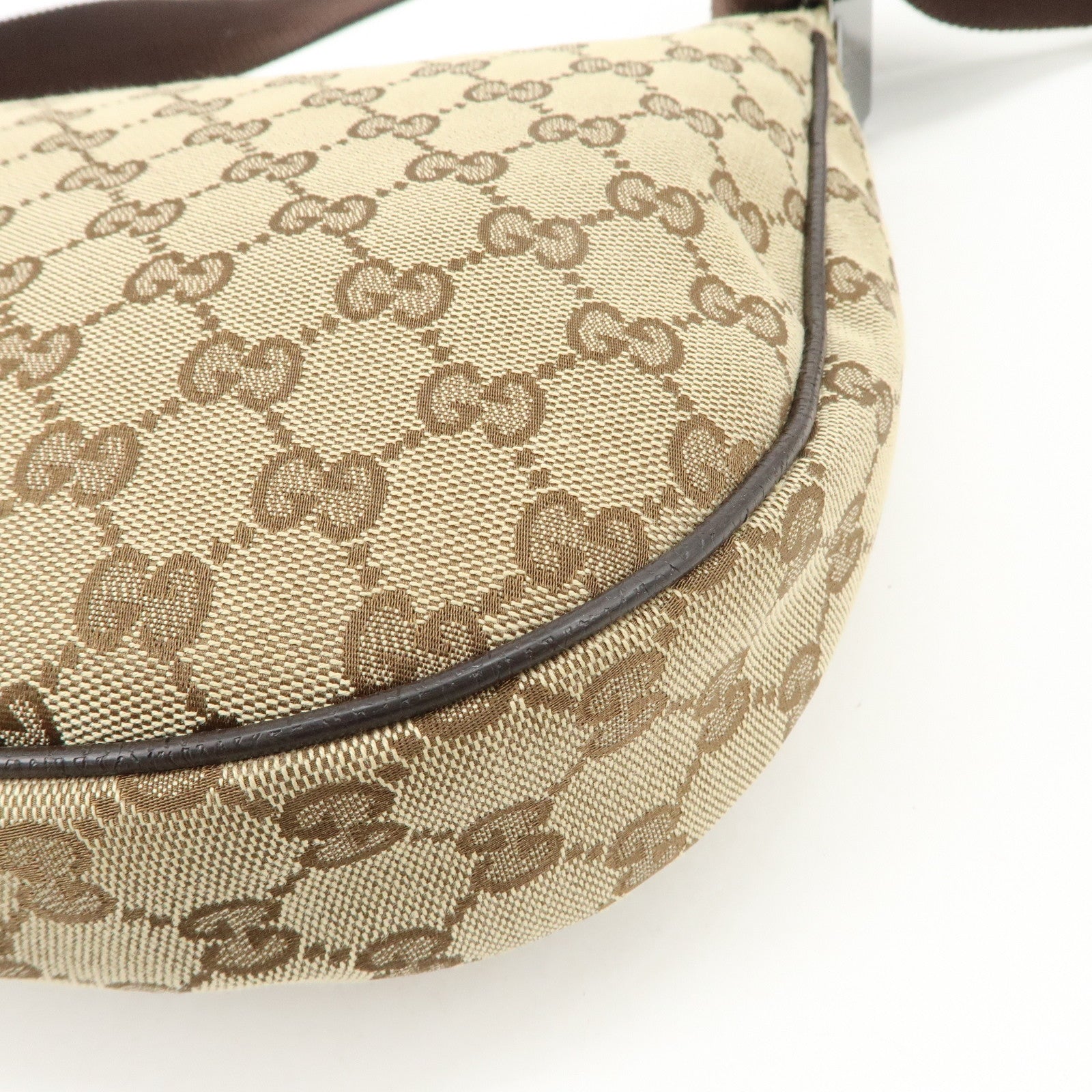 GUCCI GG Canvas Leather Shoulder Bag Beige Brown 122790