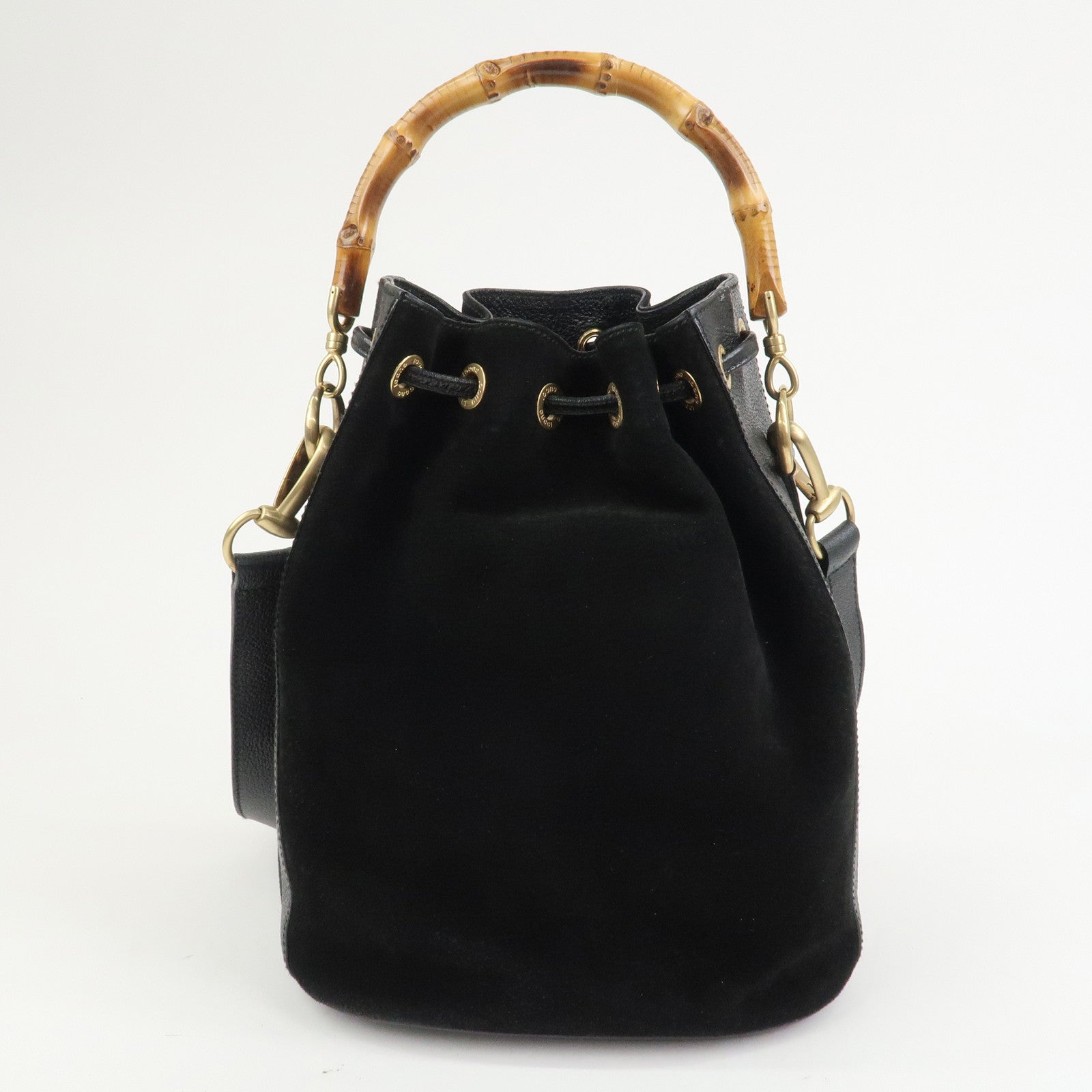 GUCCI Bamboo Logo Suede Leather 2WAY Bag Hand Bag Black 001・2855