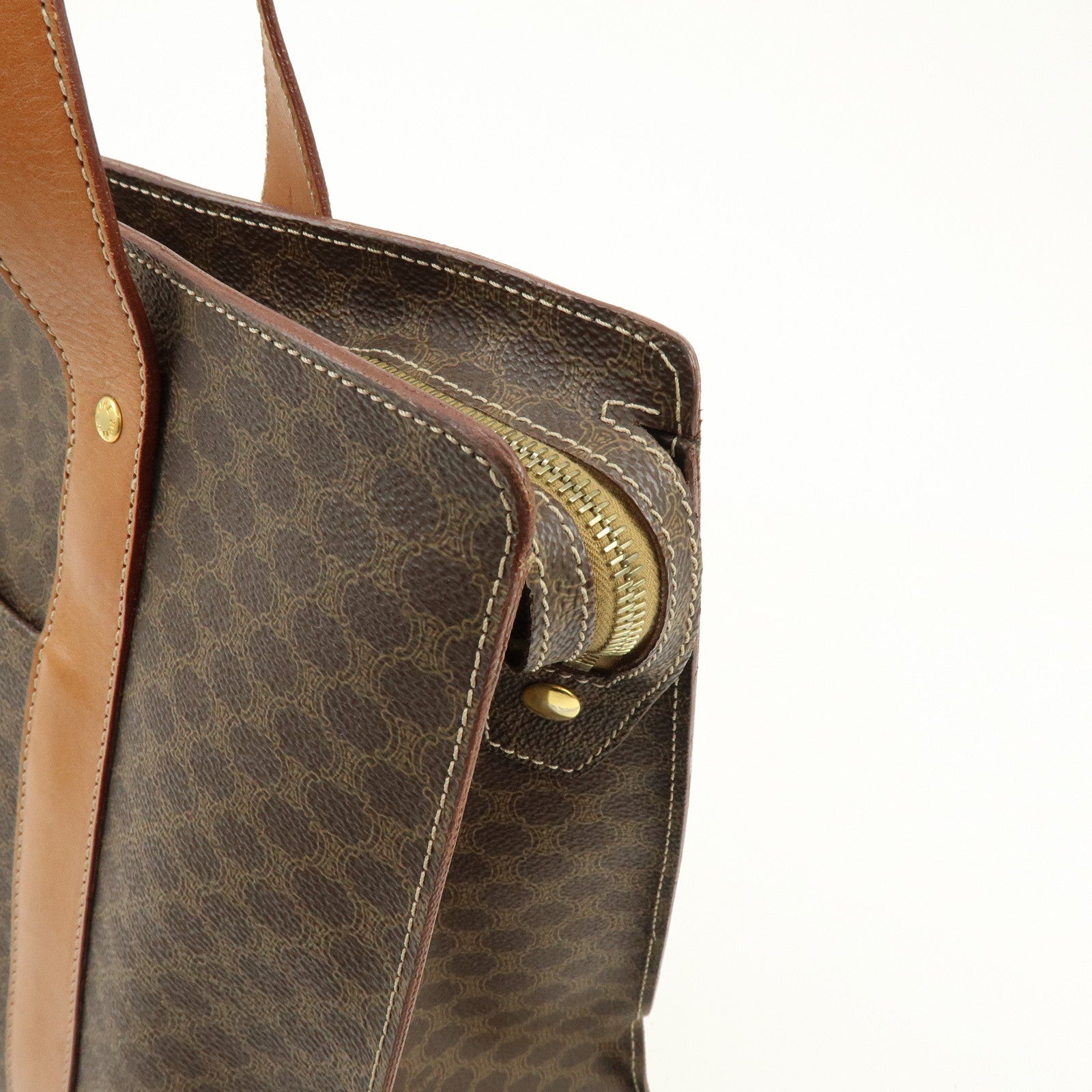 CELINE Macadam PVC Canvas Leather Tote Bag Shoulder Bag Brown