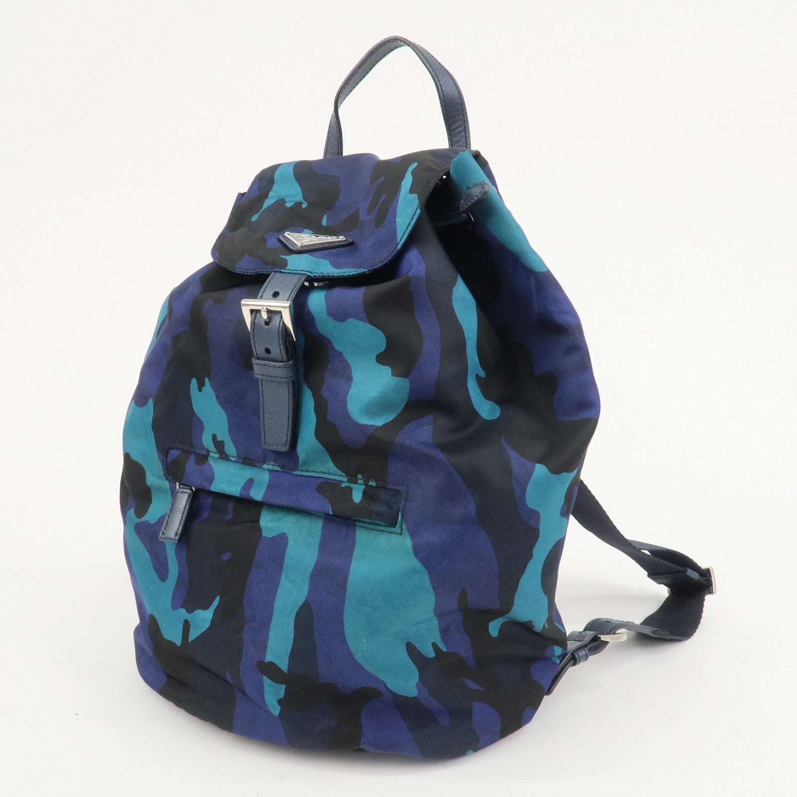 PRADA Triangle Logo Nylon Camouflage Backpack Rucksack Blue
