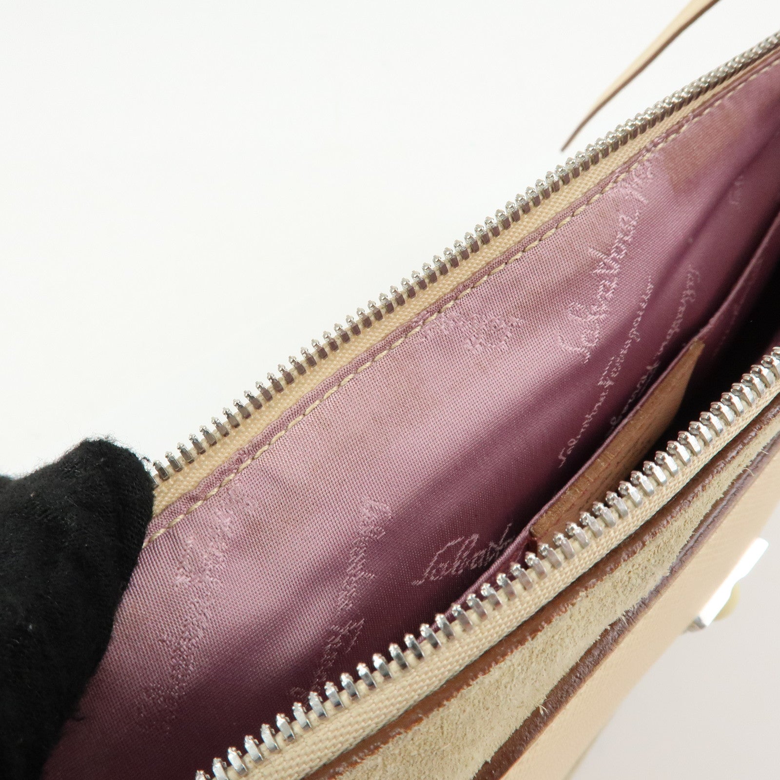 Ferragamo Gancini Suede Leather Shoulder Bag Hand Bag Beige