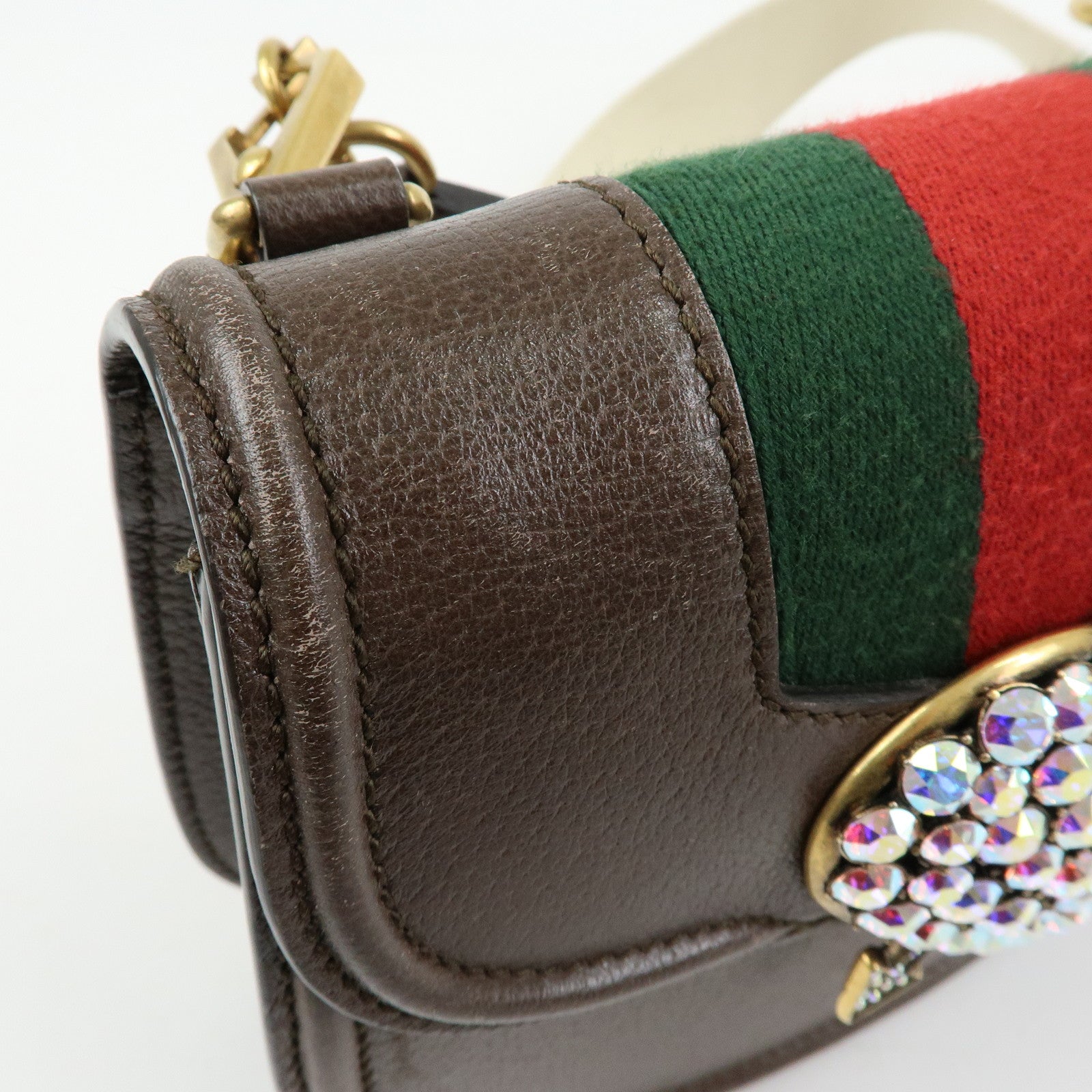 GUCCI Sherry Leather Shoulder Bag Totem Crystal Heart Brown 500756