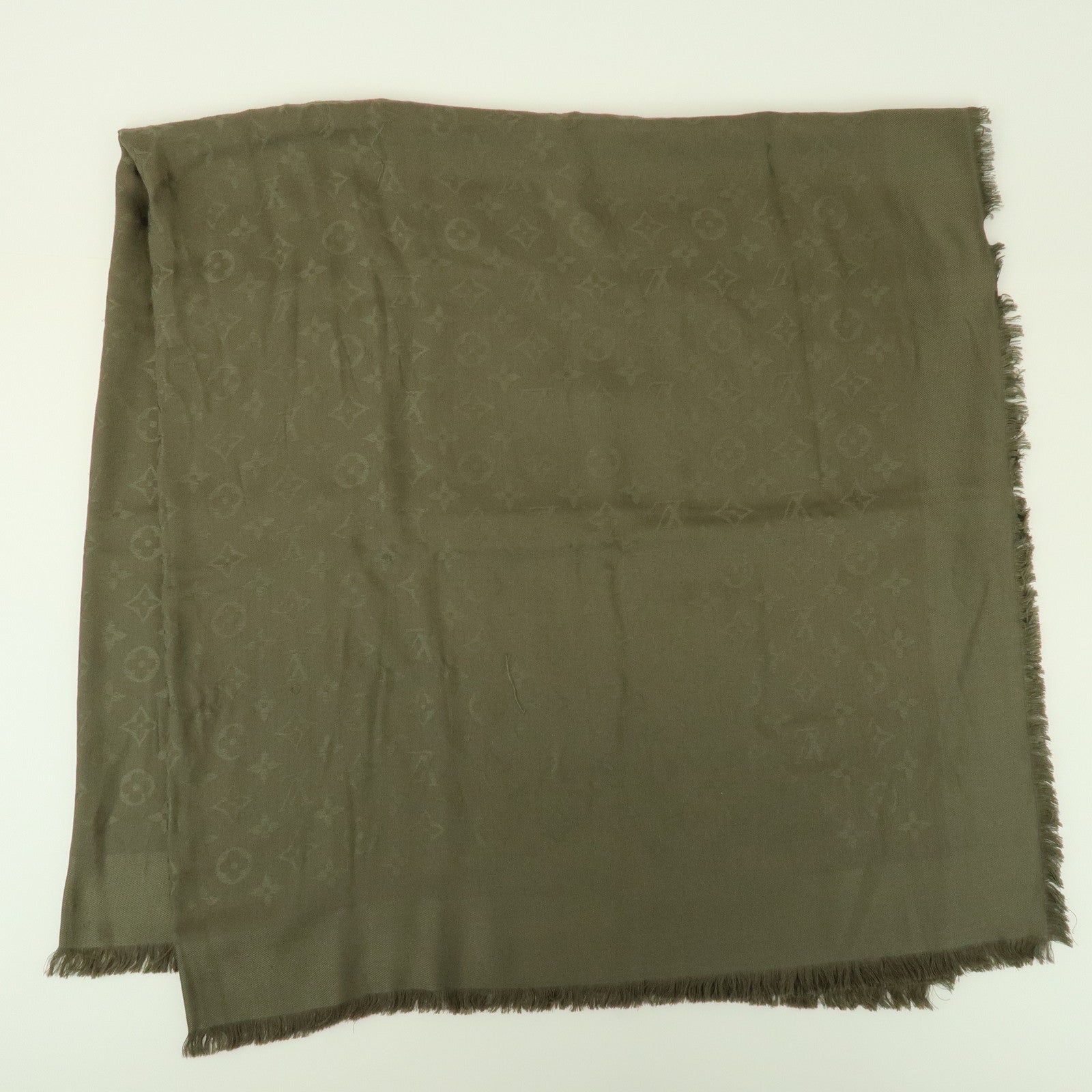 Louis Vuitton Monogram Silk Wool Scarf Shawl Khaki M72238