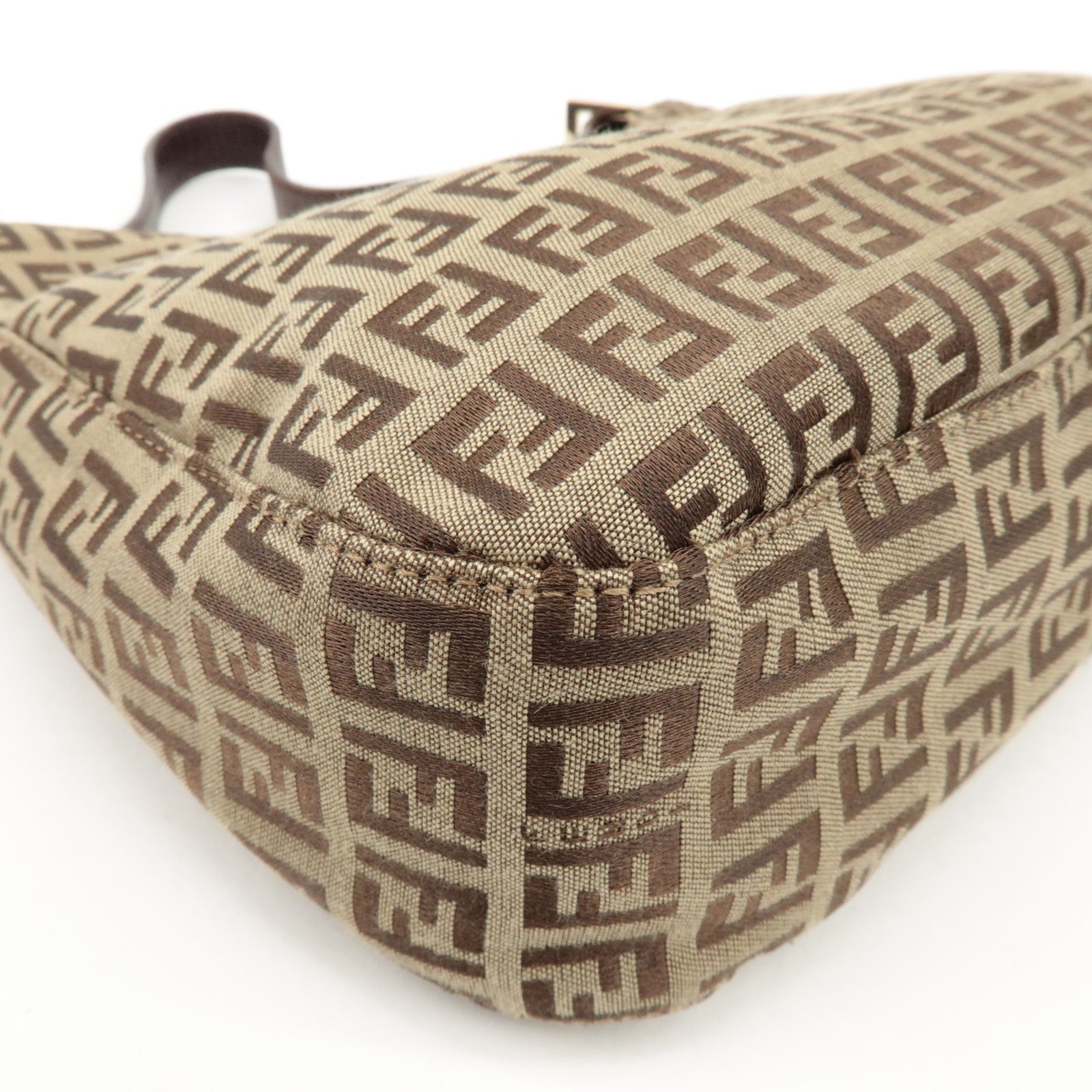 FENDI Zucchino Canvas Leather Shoulder Bag Beige Brown 8BR036 Used