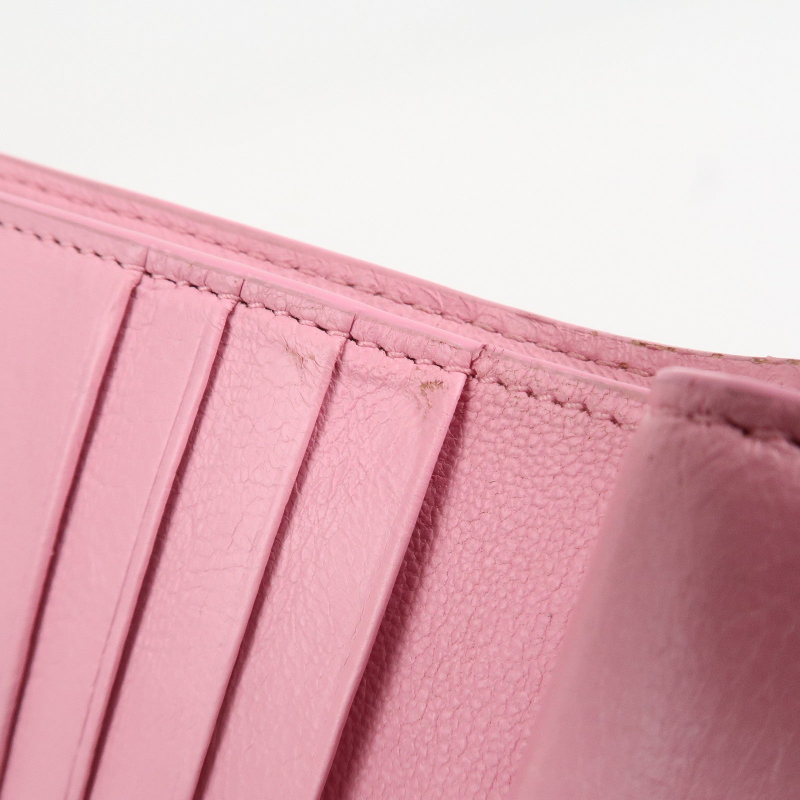 BALENCIAGA Leather Neo Classic Mini Wallet Pink Silver HDW 640111 Used