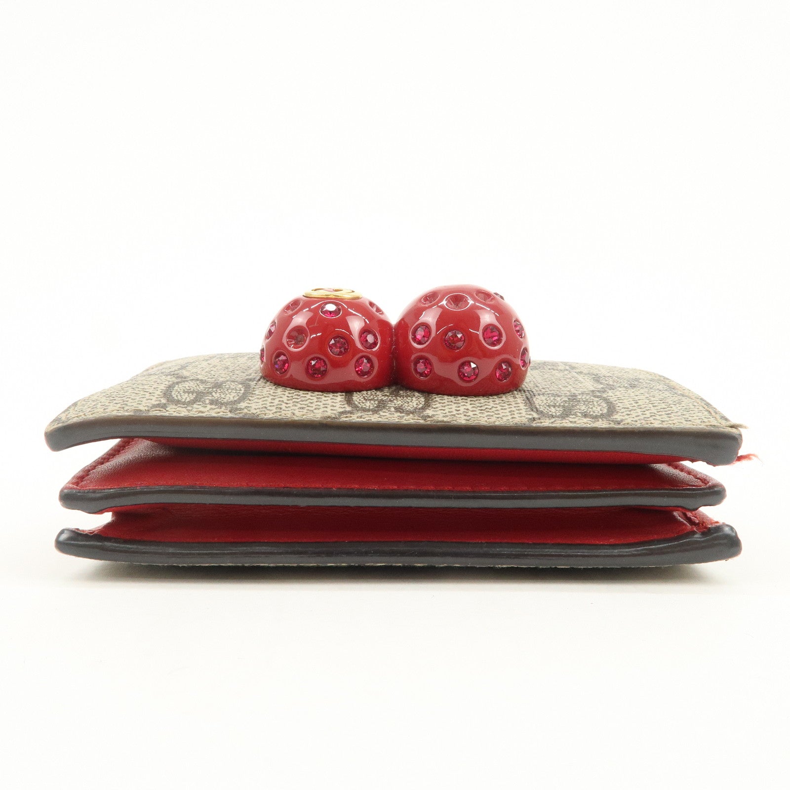 GUCCI Interlocking G Cherry GG Supreme Compact Wallet Beige 476050