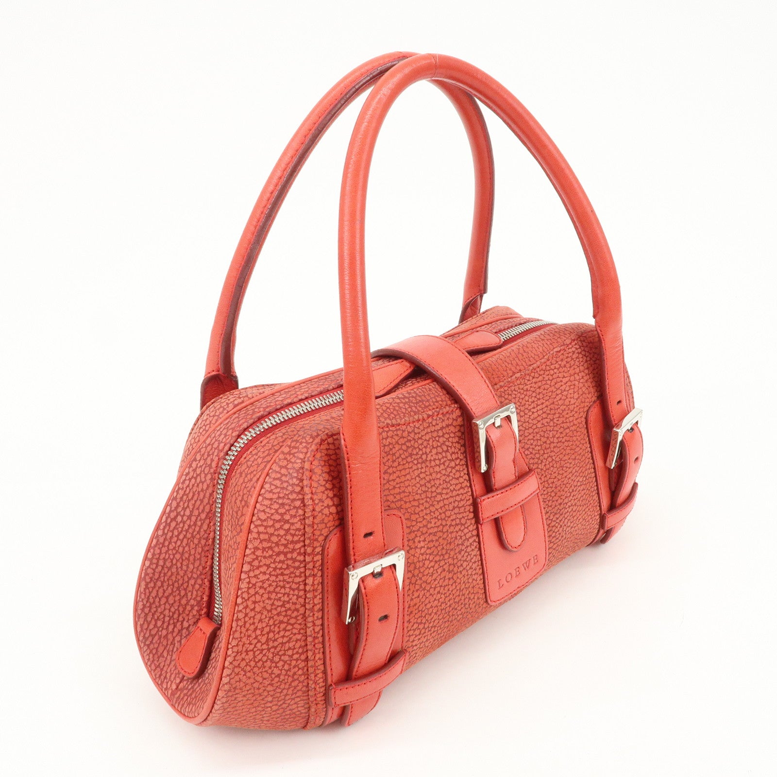LOEWE Logo Senda Leather Shoulder Bag Hand Bag Red