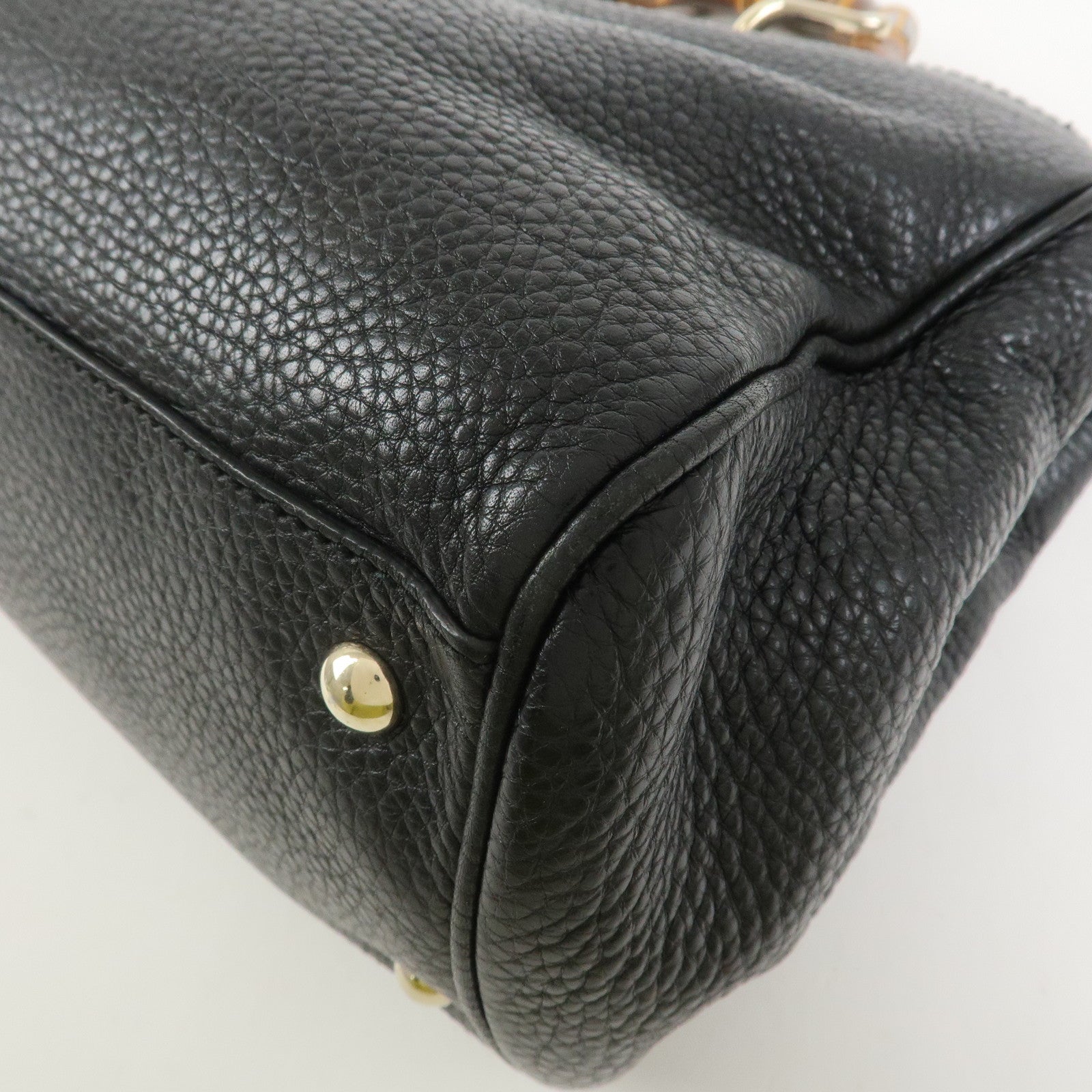 GUCCI Bamboo Shopper Medium Leather 2Way Shoulder Bag Black 323660
