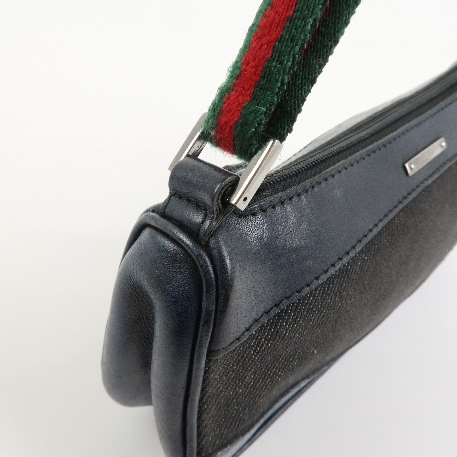 GUCCI Sherry Canvas Leather Accessory Pouch Hand Bag Navy 92820