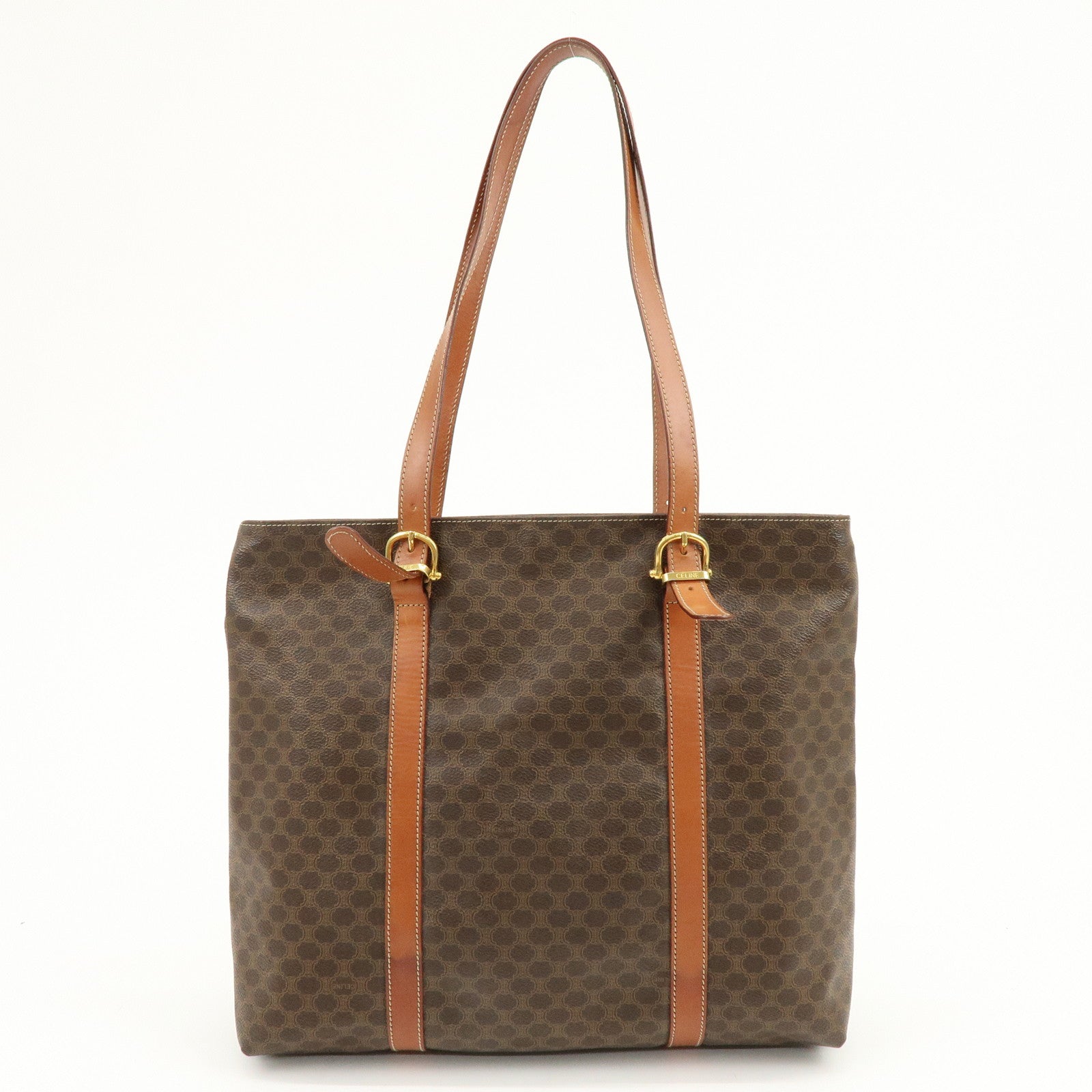 CELINE Macadam PVC Leather Tote Bag Hand Bag Shoulder Bag Brown