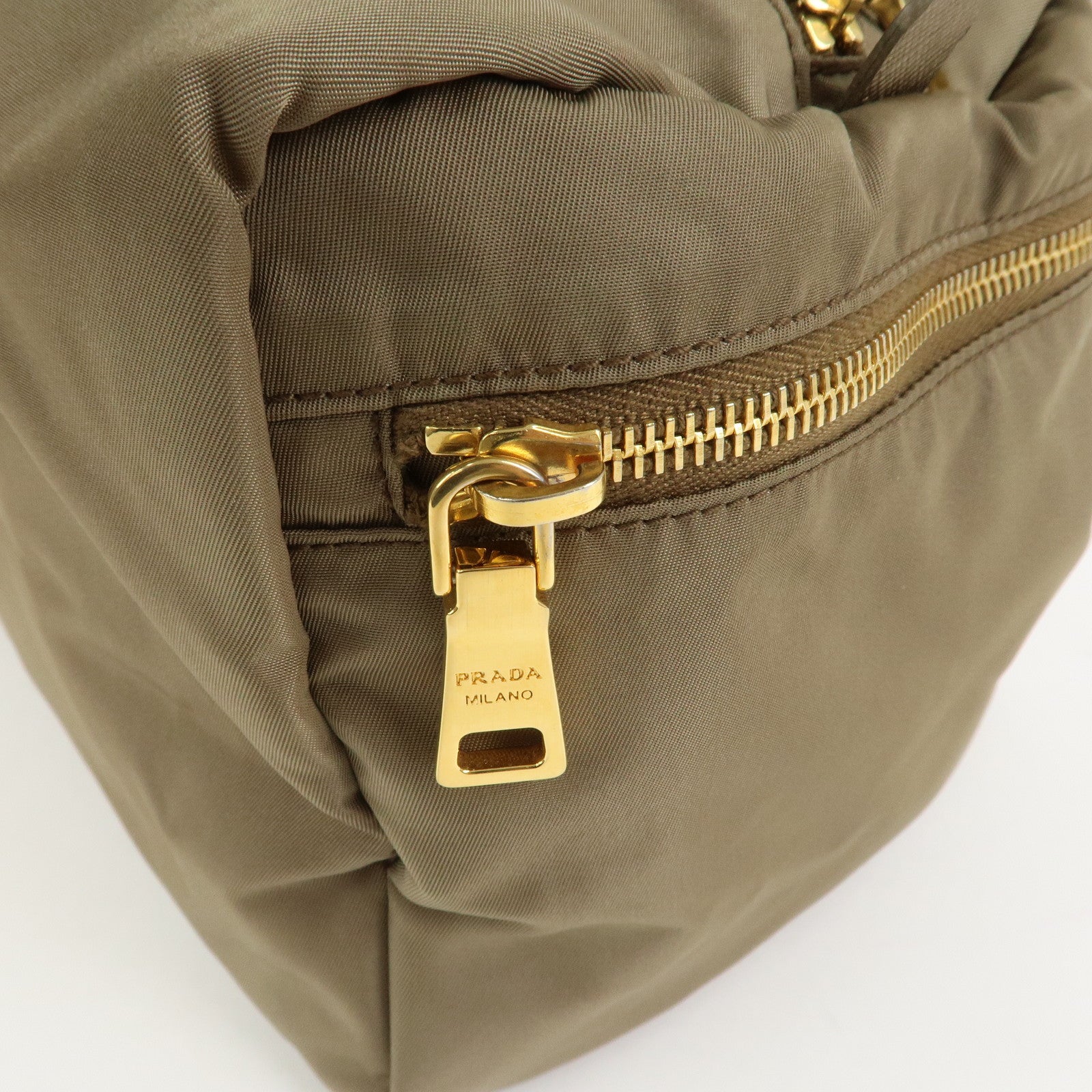 PRADA Logo Nylon Saffiano Leather Shoulder Bag Hand Bag Khaki