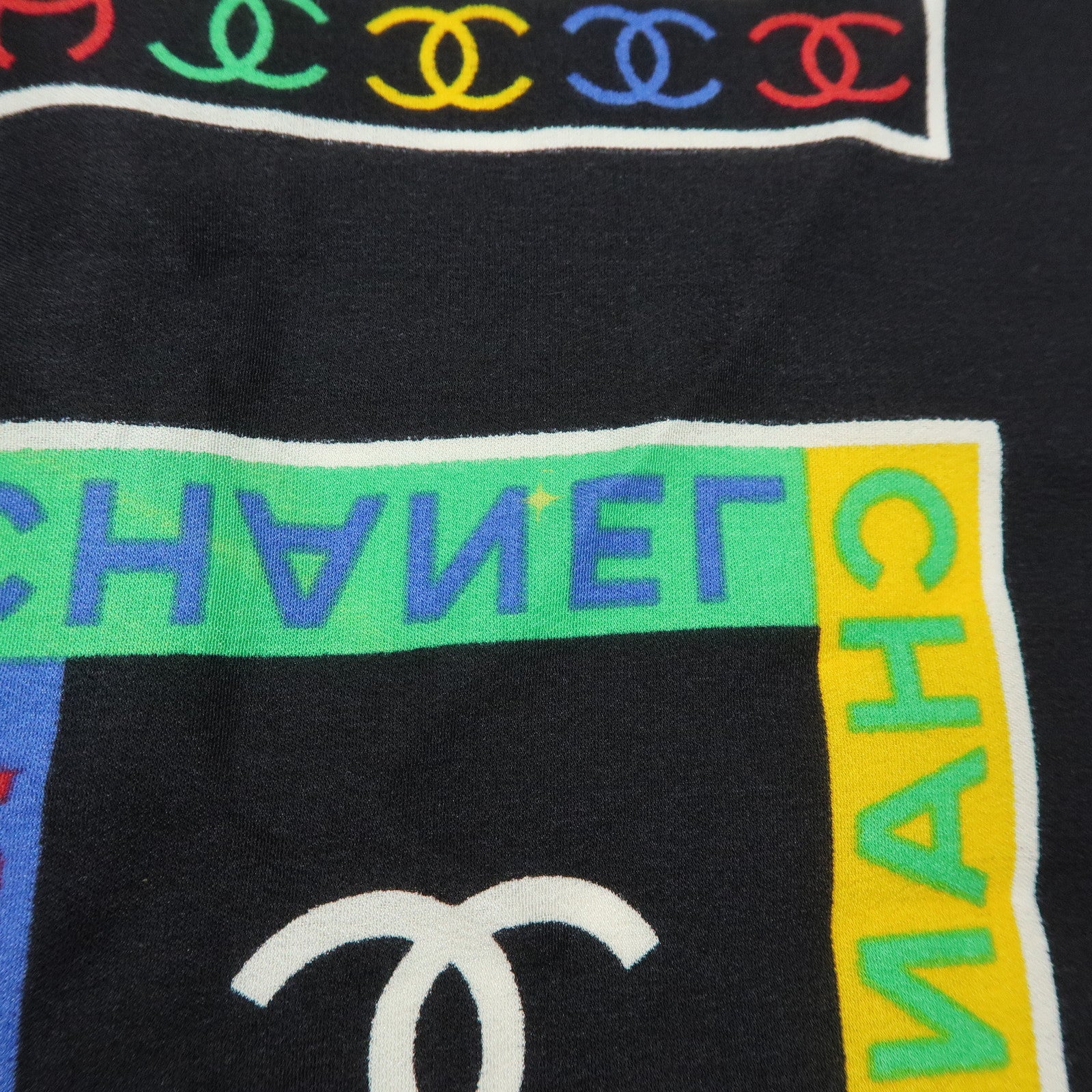 CHANEL COCO Mark Silk 100% Scarf 85×85 Black Multicolor