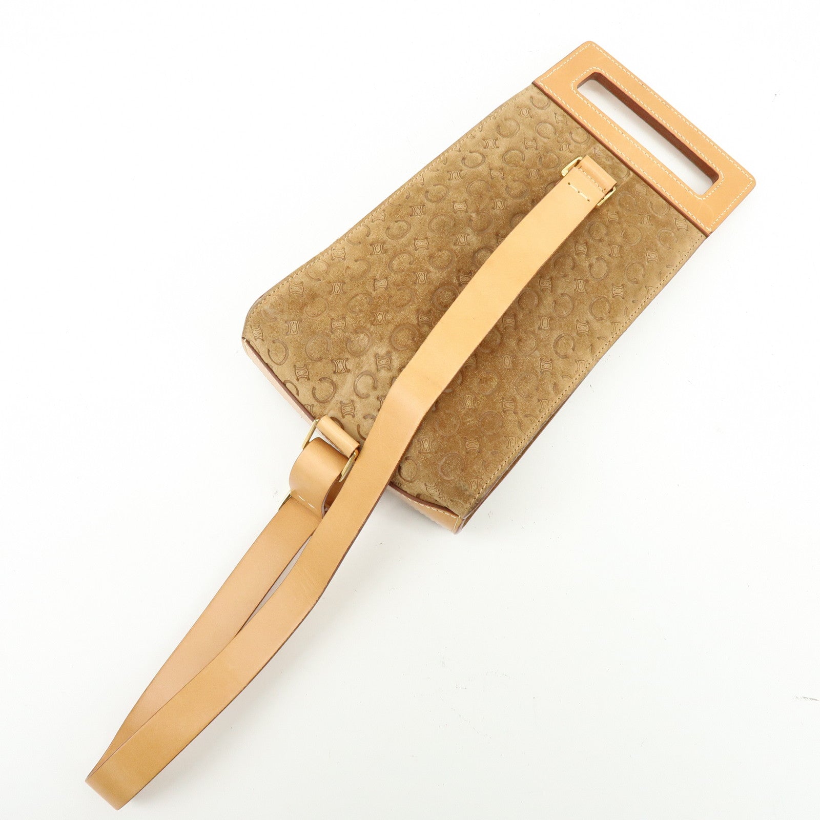 CELINE C Macadam Suede Leather Shoulder Bag Crossbody Bag Brown