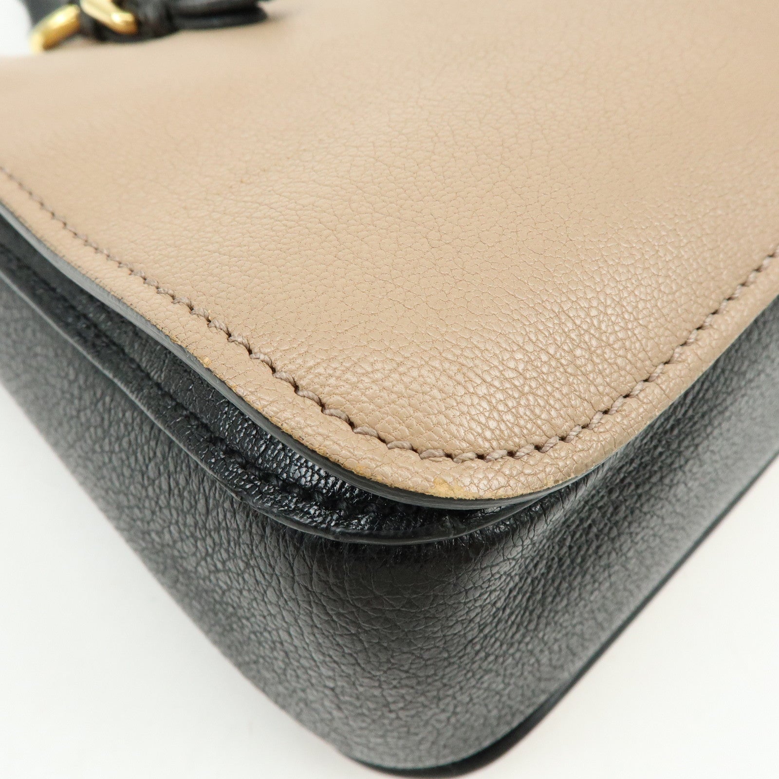 MIU MIU Madras Leather 2Way Hand Bag Bi-color Beige Black RN0799