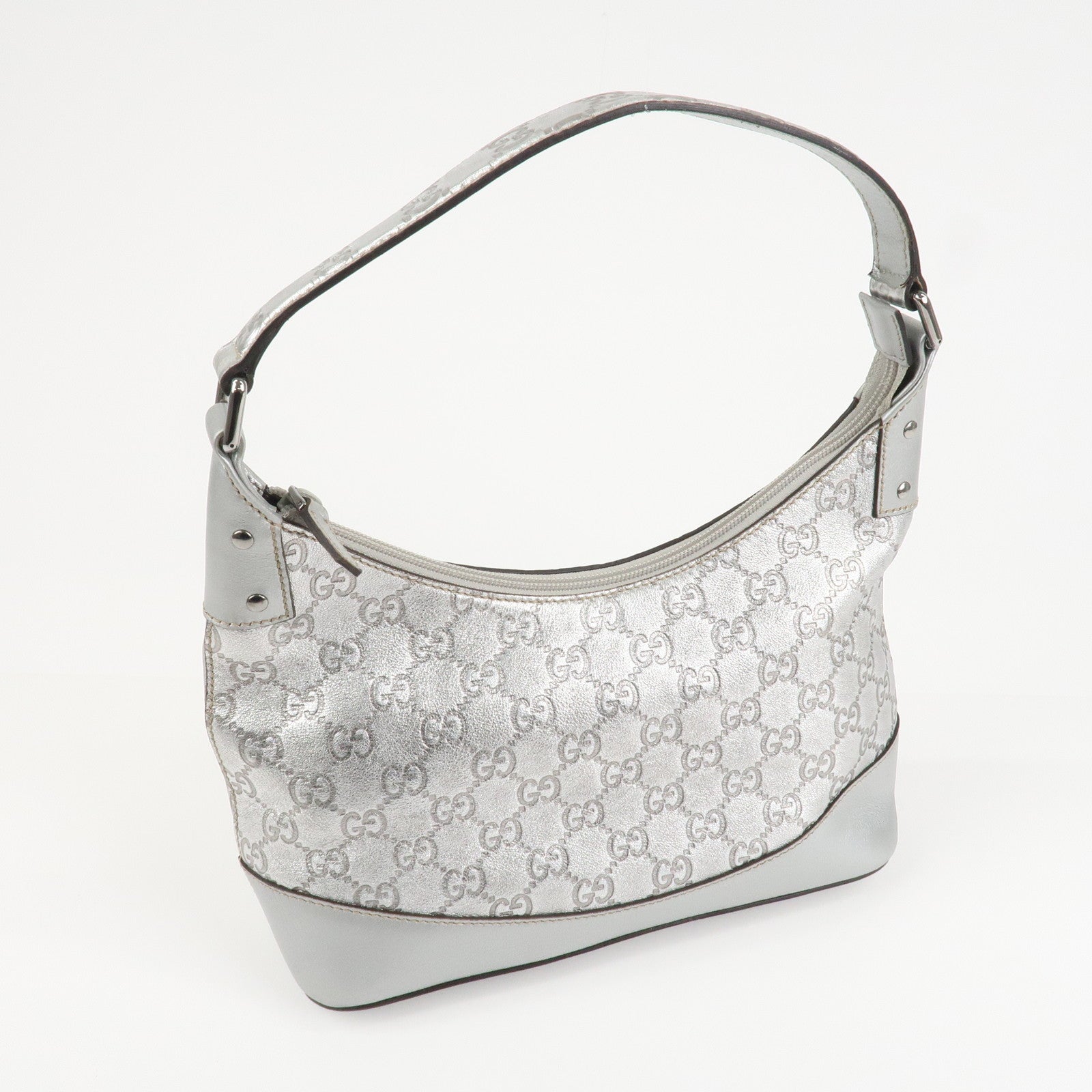 GUCCI Guccissima Leather Shoulder Bag Hand Bag Silver 240020 Used