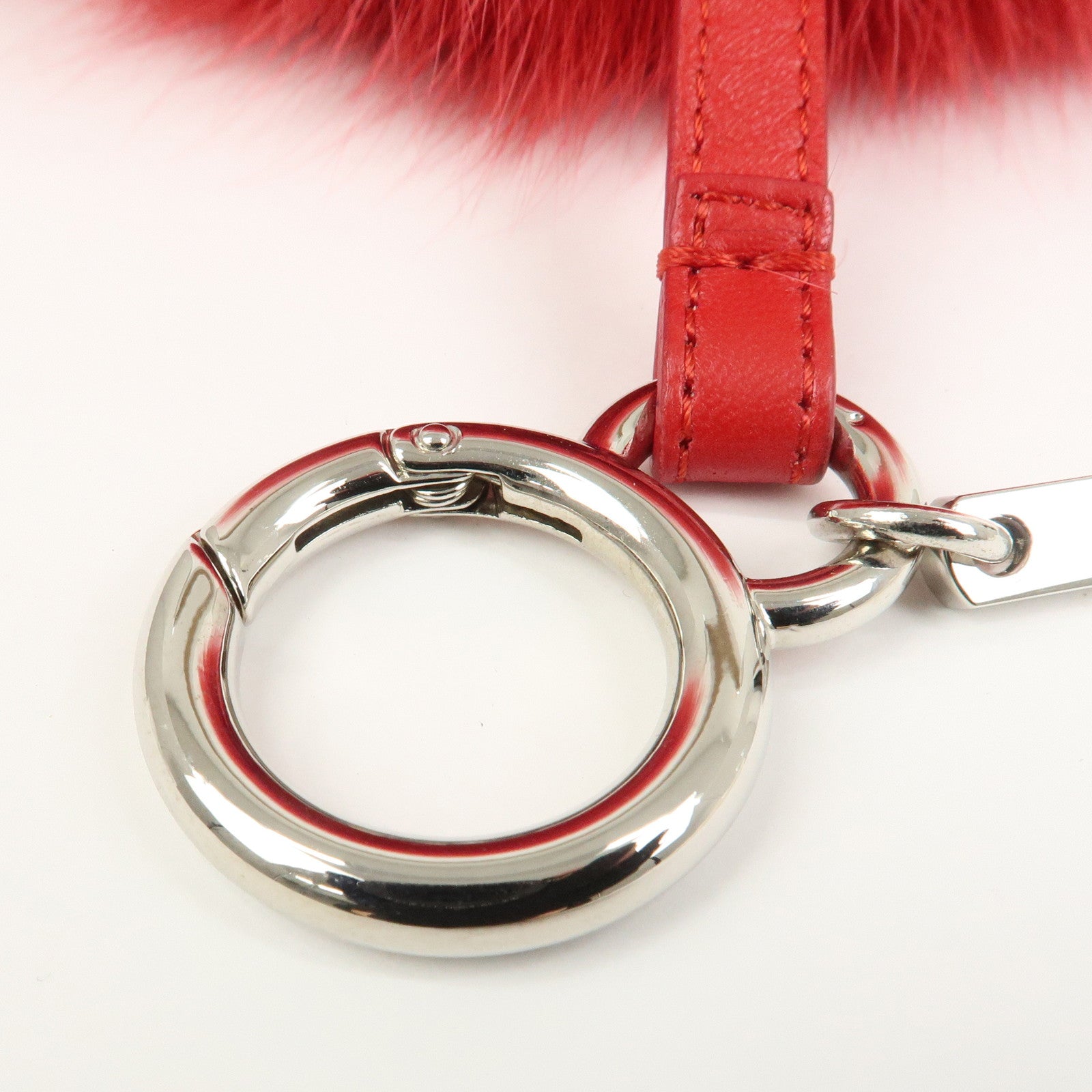 FENDI ABCHARM Inicial A Fur Pom Pom Charm Key Chain Bag Charm Red