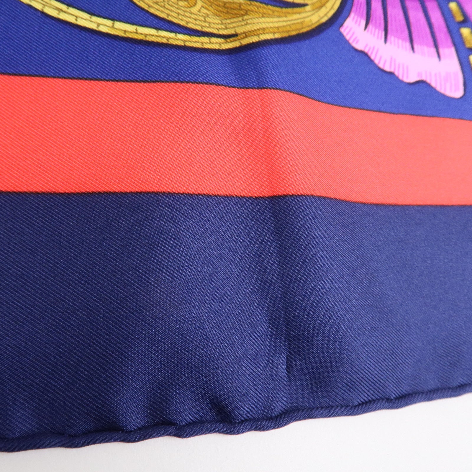 HERMES Carre 90 Silk 100% Scarf Cheval Turc Blue Gold Navy Used