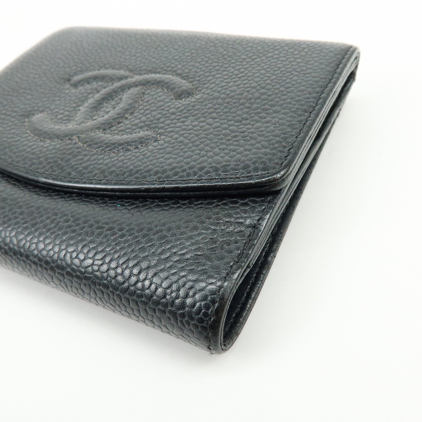 CHANEL COCO Mark Caviarskin Compact Bi-fold Wallet Black