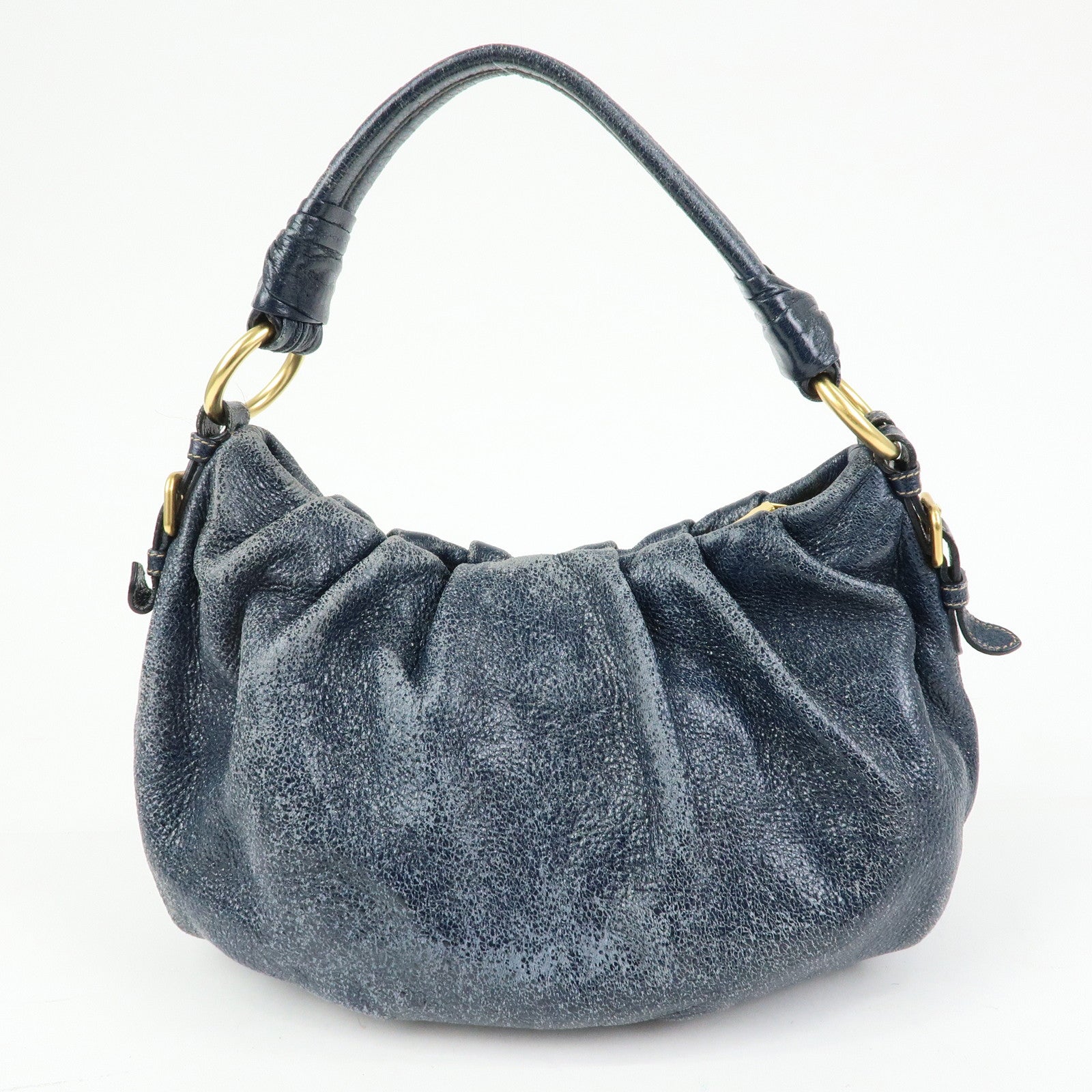 PRADA Leather Hand Bag Shoulder Bag Navy Blue 5782586