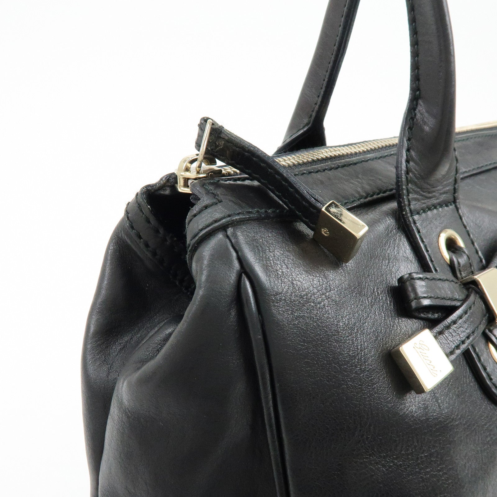 GUCCI Princy Leather Tote Bag Shoulder Bag Hand Bag Black 177052