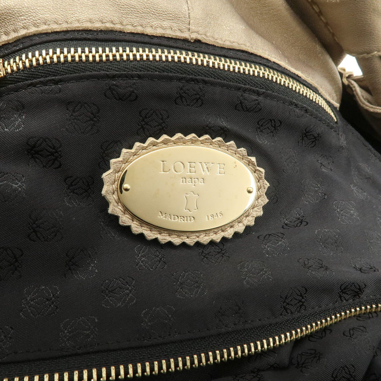 LOEWE Anagram Leather Nappa Aire Hand Bag Tote Bag Gold Used