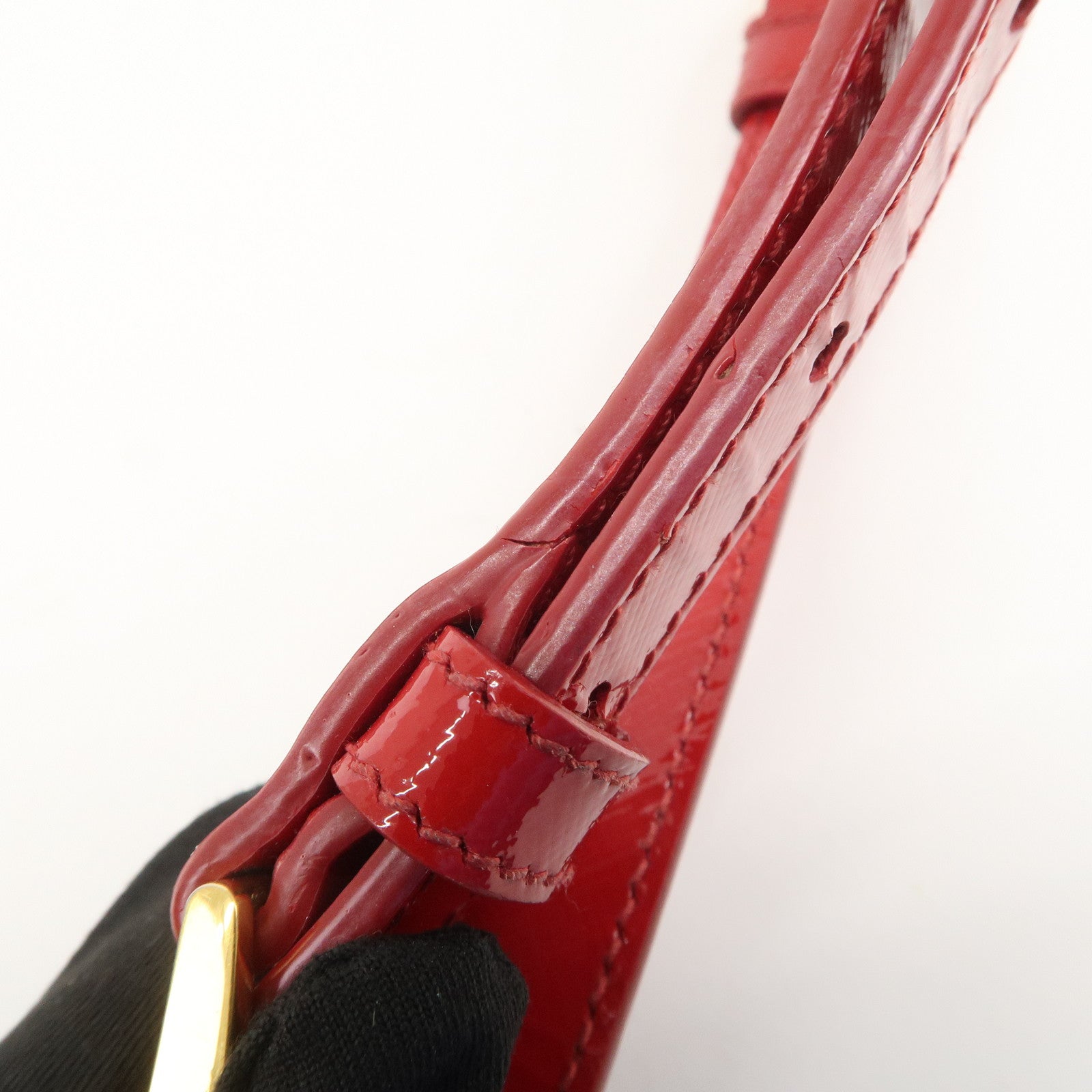 PRADA Triangle Logo Patent Leather 2WAY Bag Hand Bag Red BN2567