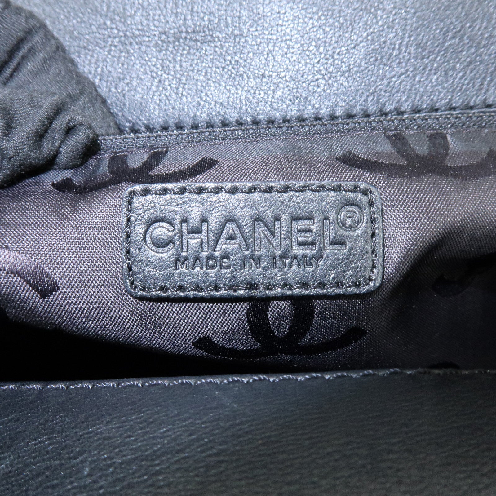 CHANEL Calf Leather 2Way Bag Shoulder Bag Tote Bag Black Gold