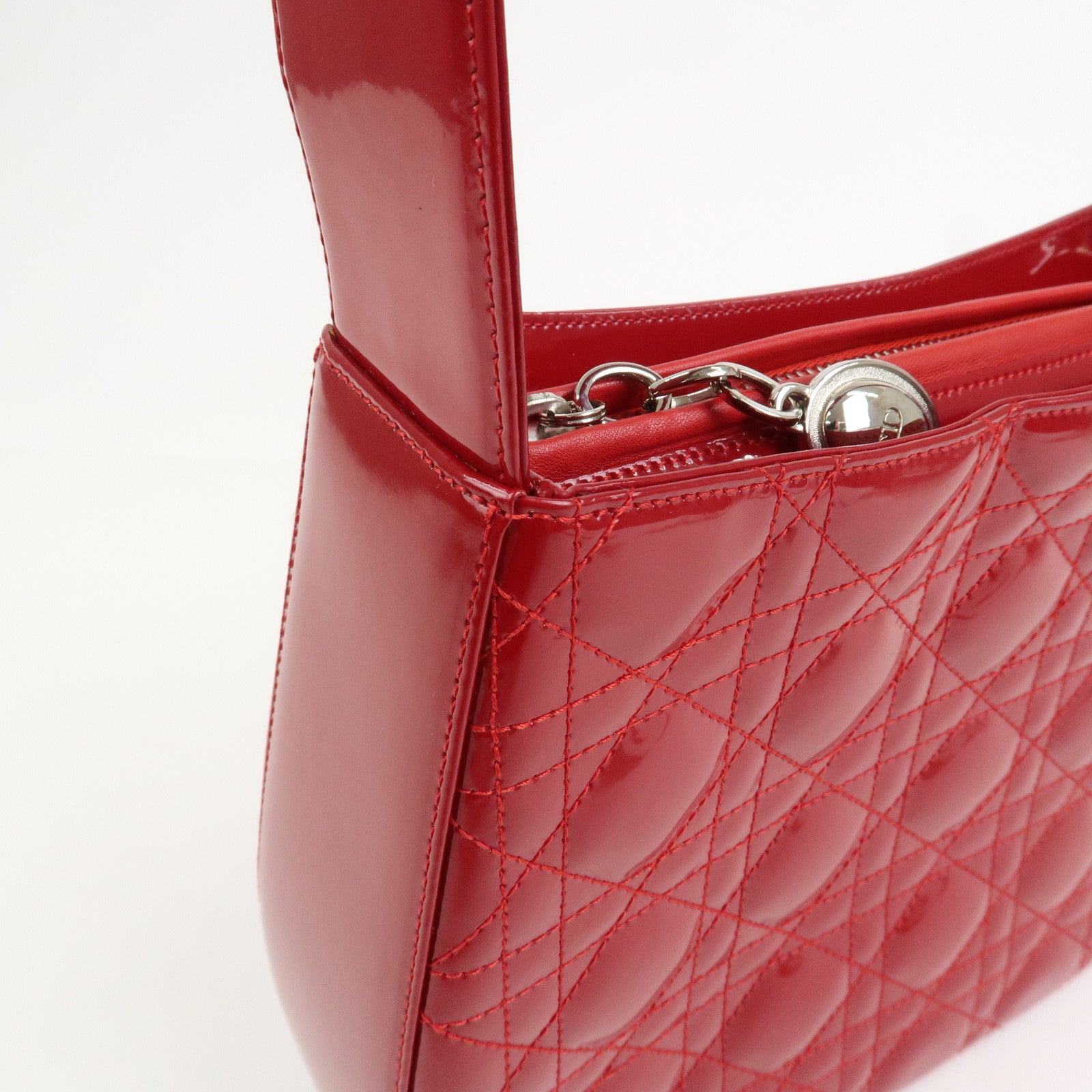 Christian Dior Cannage Patent Leather One Shoulder Bag Red