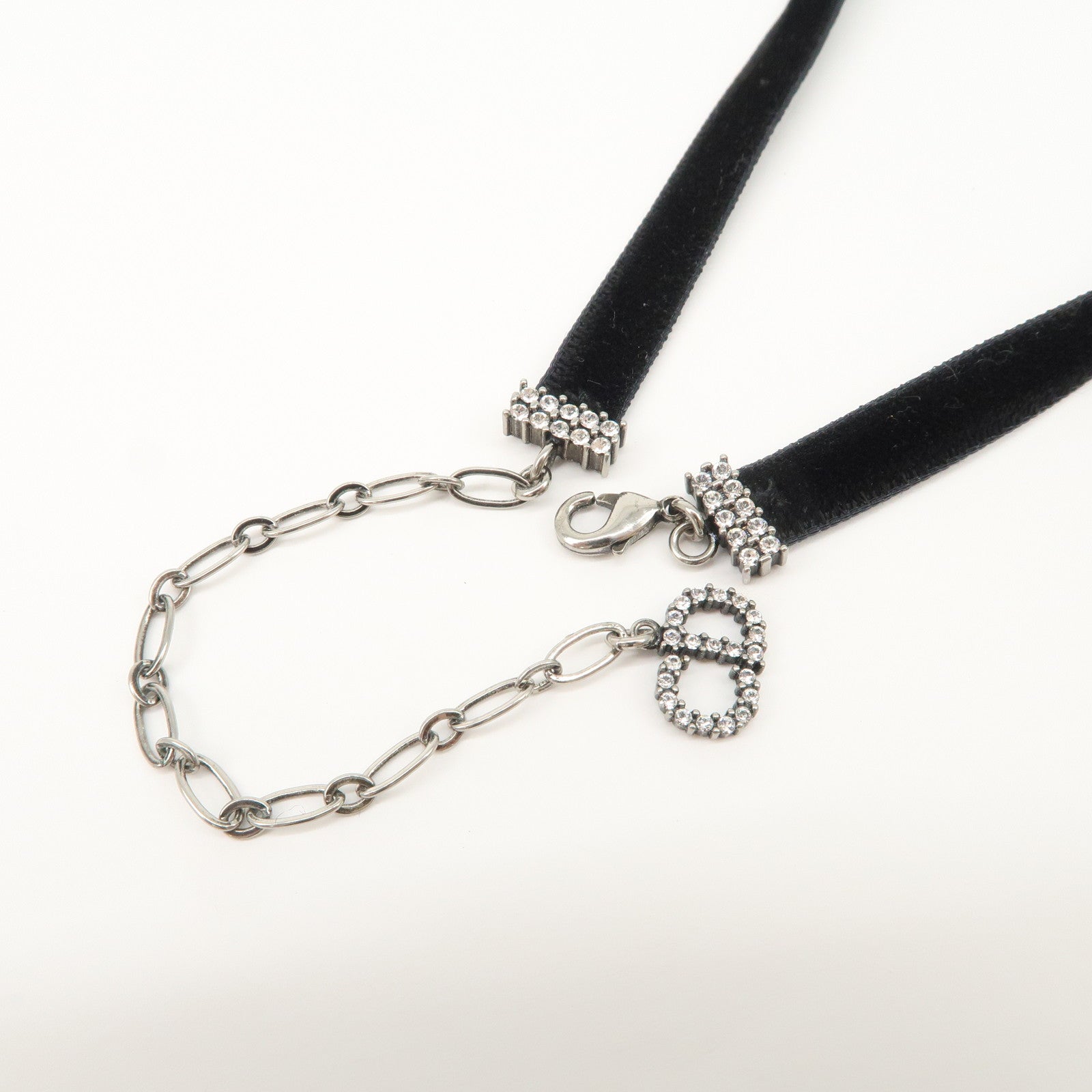 Christian Dior Metal Velour Rhine Stone Choker Black Silver