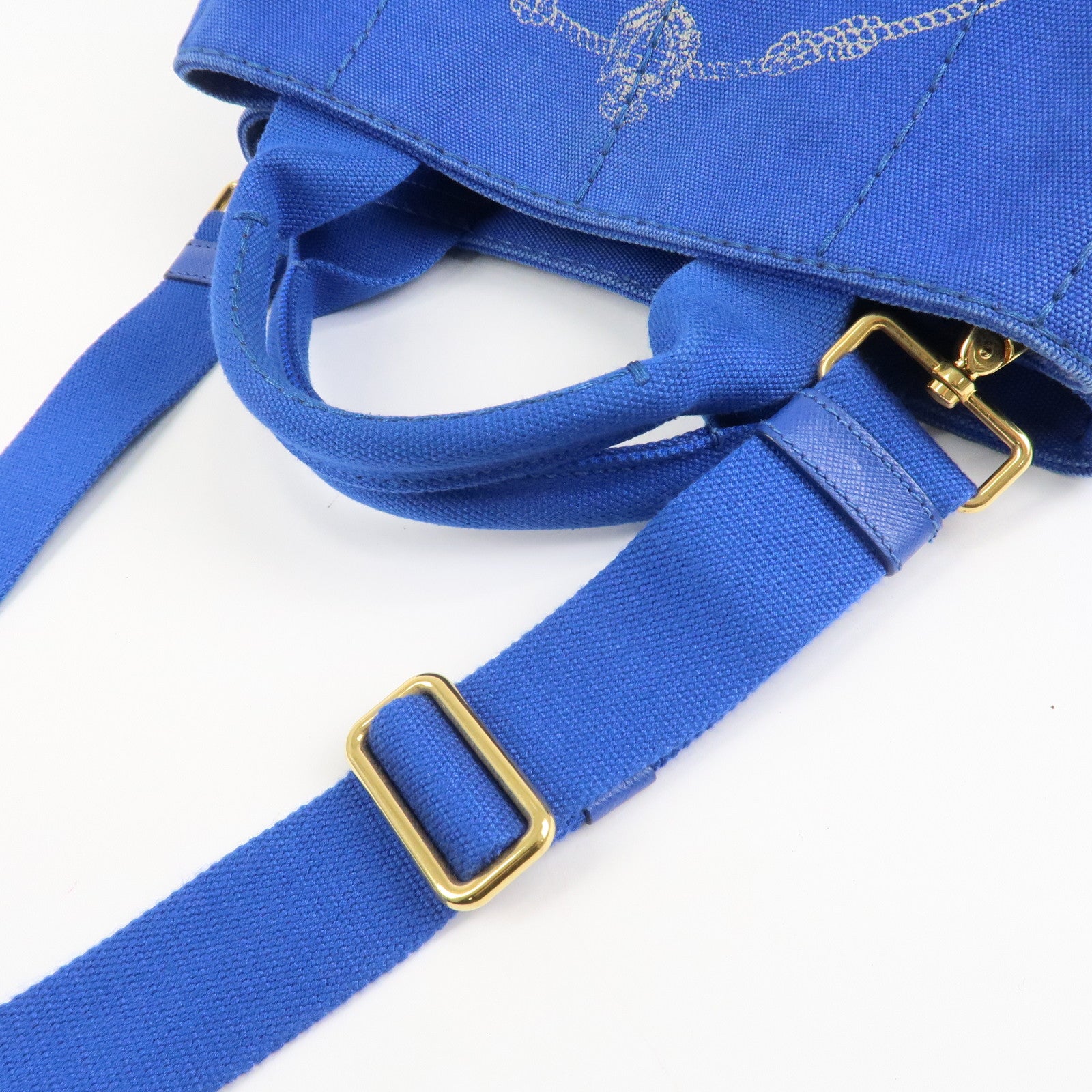 PRADA Logo Canapa Mini Canvas 2Way Tote Shoulder Bag Blue BN2439 Used
