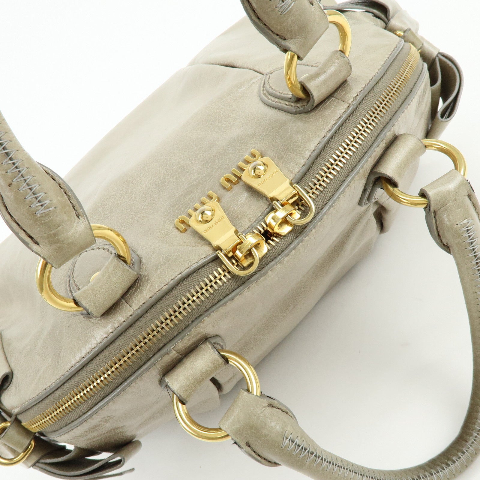 MIU MIU Leather Ribbon 2Way Bag Hand Bag Shoulder Bag Gray