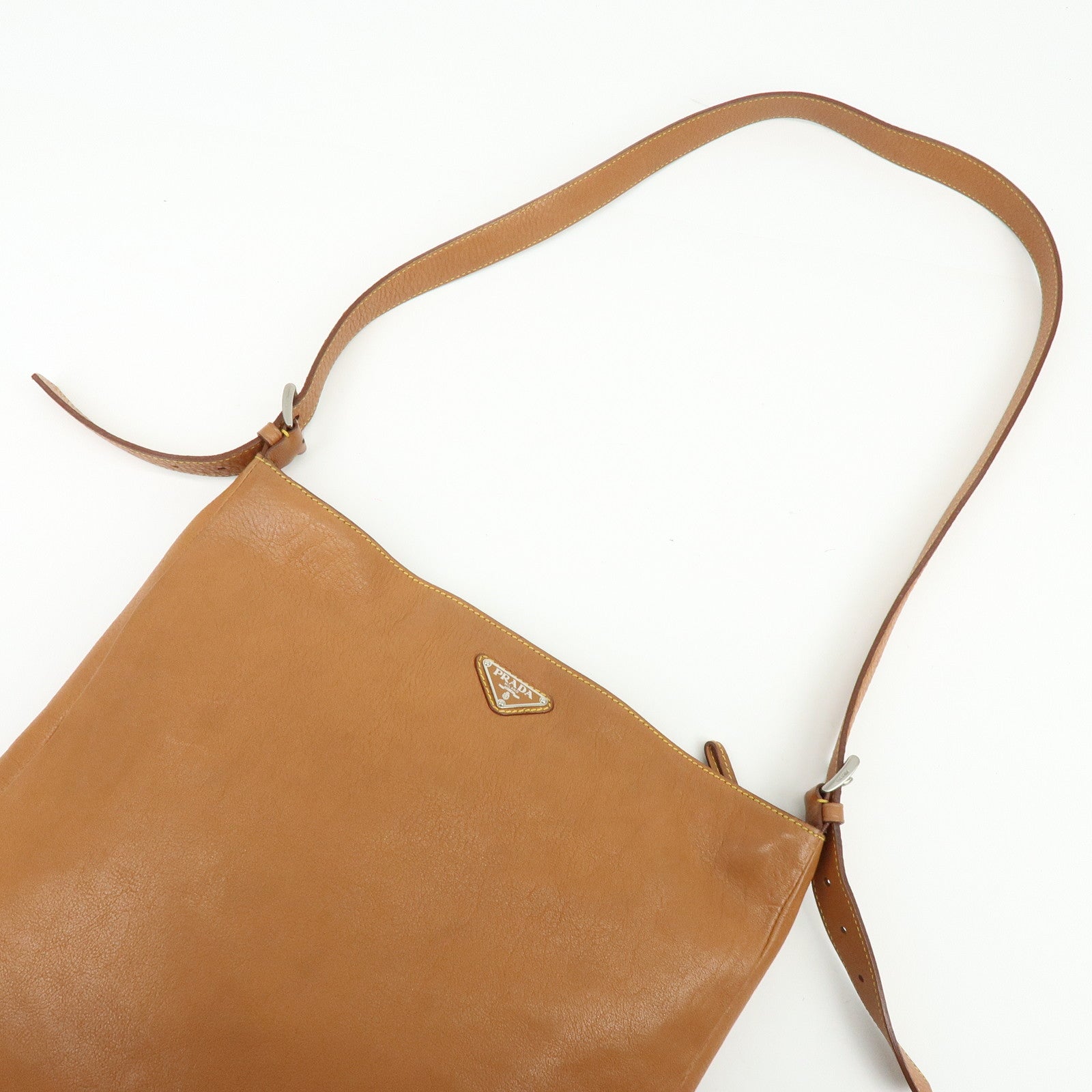 PRADA Triangle Logo Calf Leather Shoulder Crossbody Bag Brown