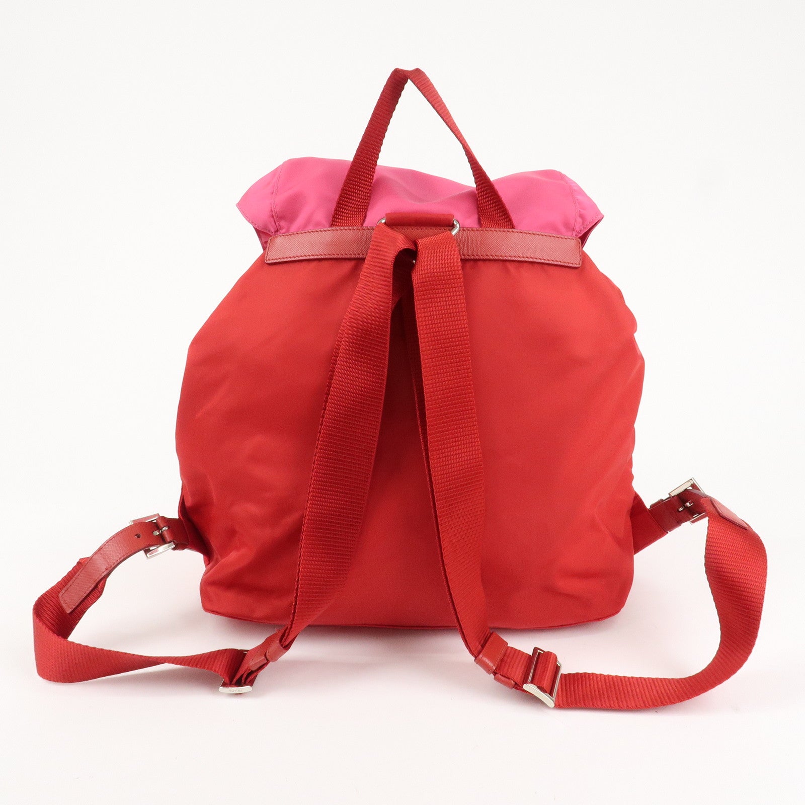 PRADA Triangle Logo Nylon Leather Backpack Ruck Sack Pink B6677 Used