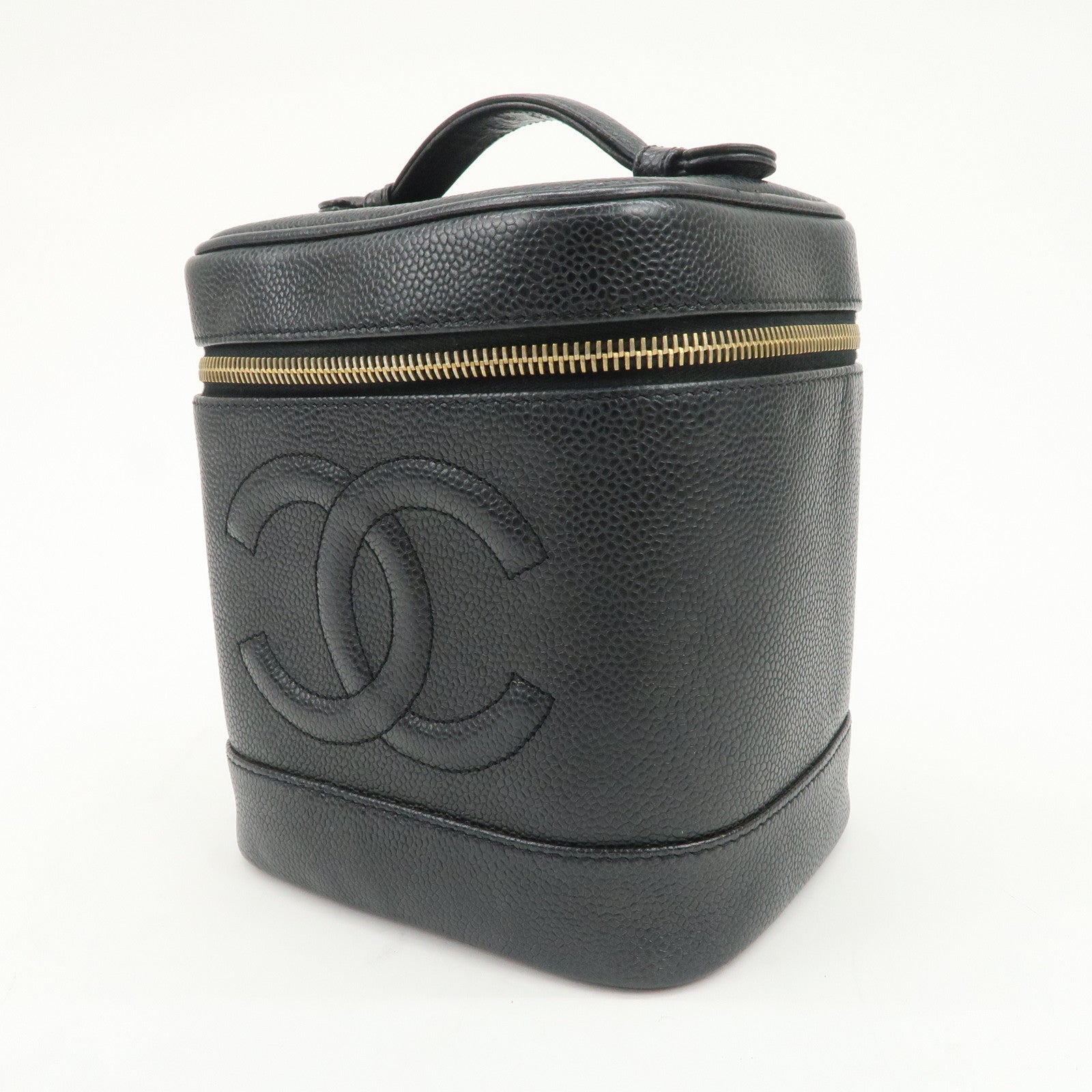 CHANEL COCO Mark Caviarskin Vanity Bag Hand Bag Makeup Bag A01998