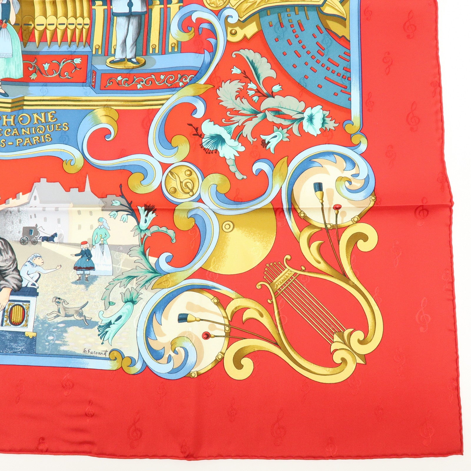 HERMES Carre 90 Silk 100% ORGAUPHONE ETAUTRES MECANIQUES Scarf Red