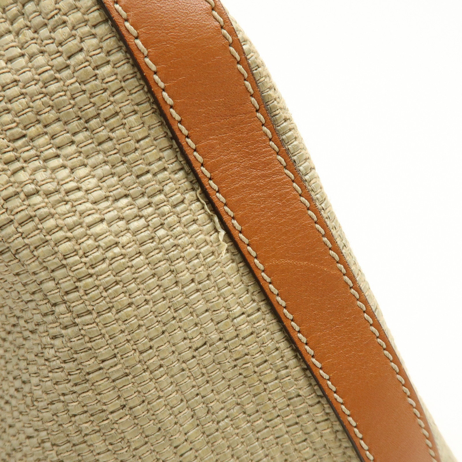 GUCCI Straw Leather Tote Bag Shoulder Bag Beige Brown 309551