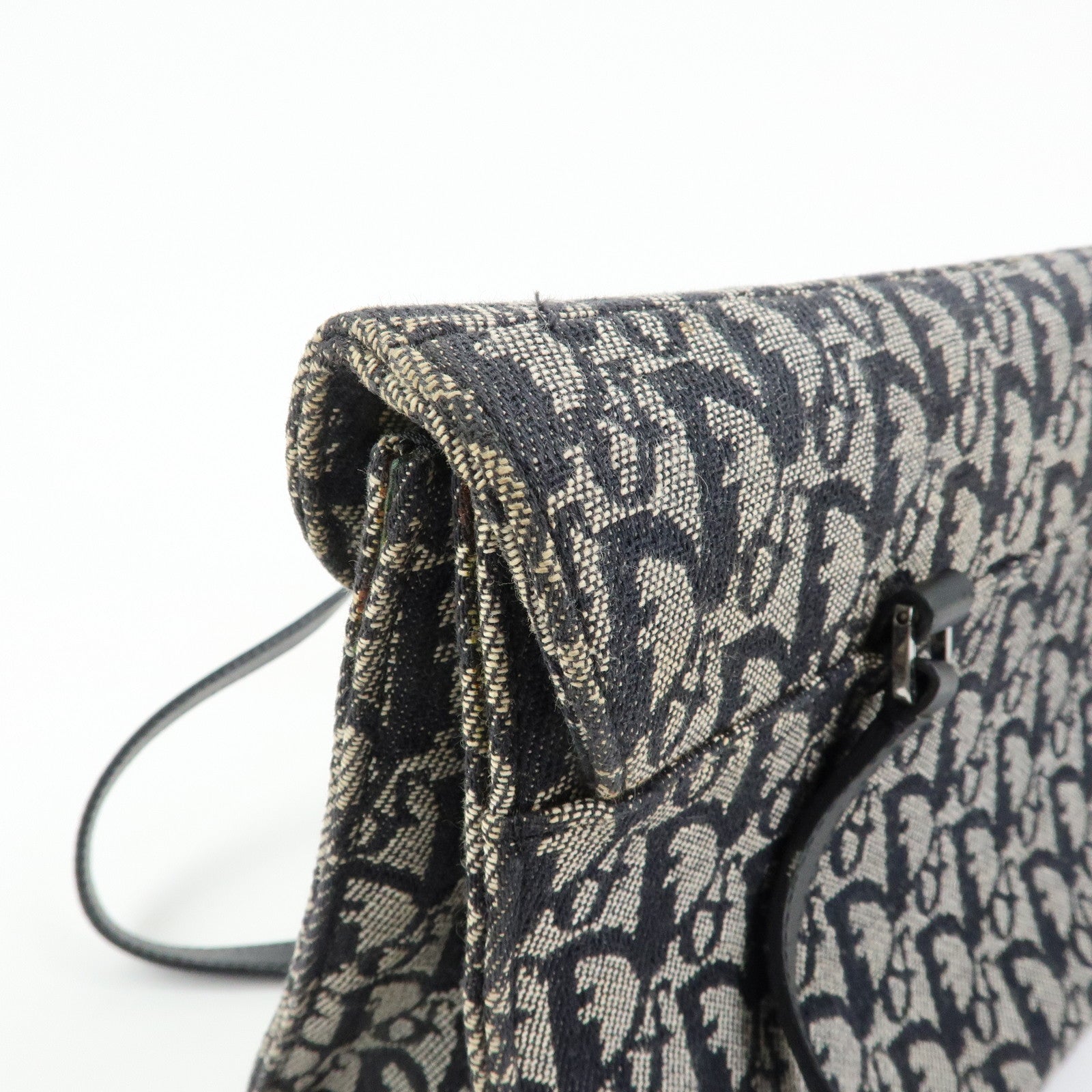 Christian Dior Trotter Saddle Jacquard Leather Shoulder Bag Black