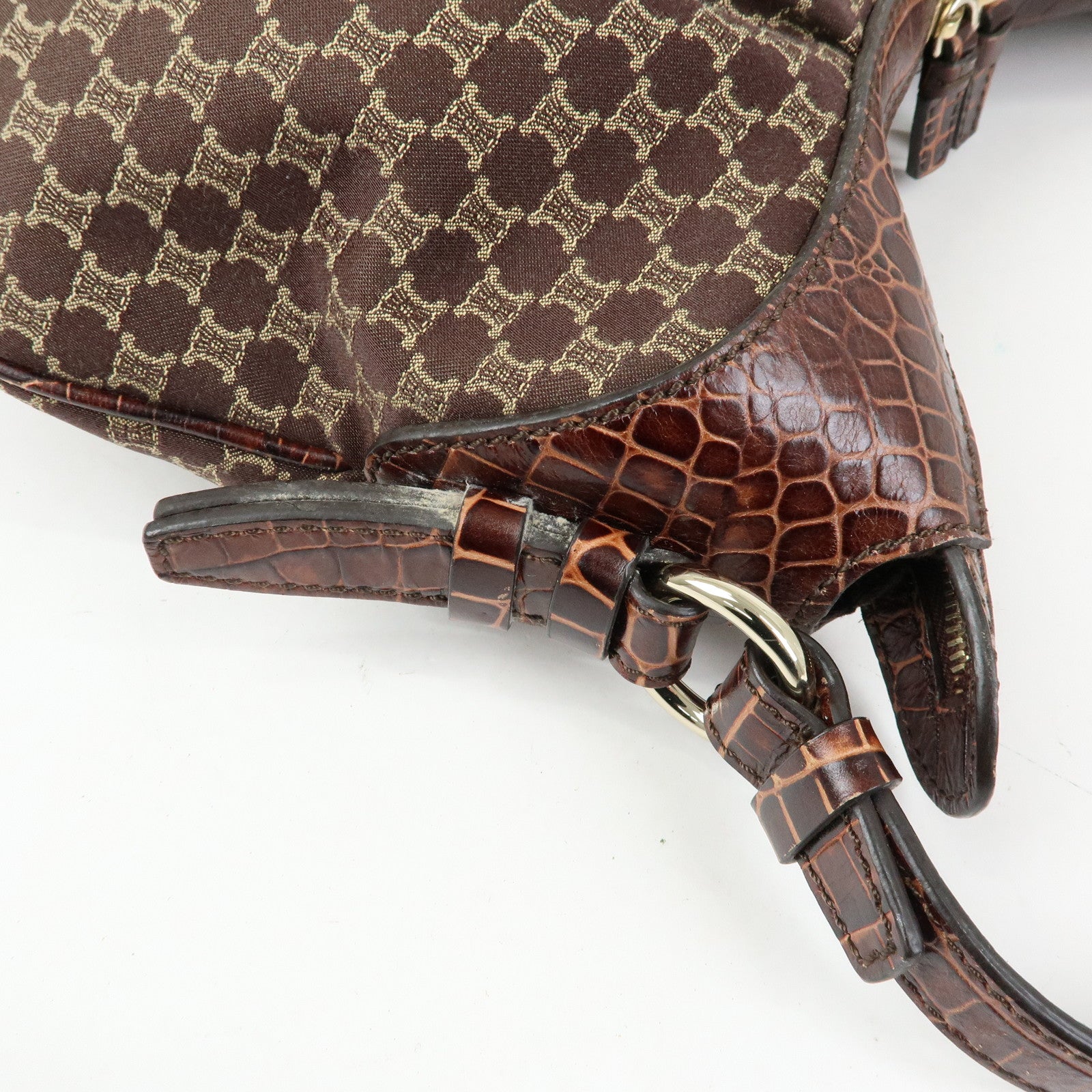 CELINE Macadam Canvas Leather Shoulder Bag Hand Bag Brown