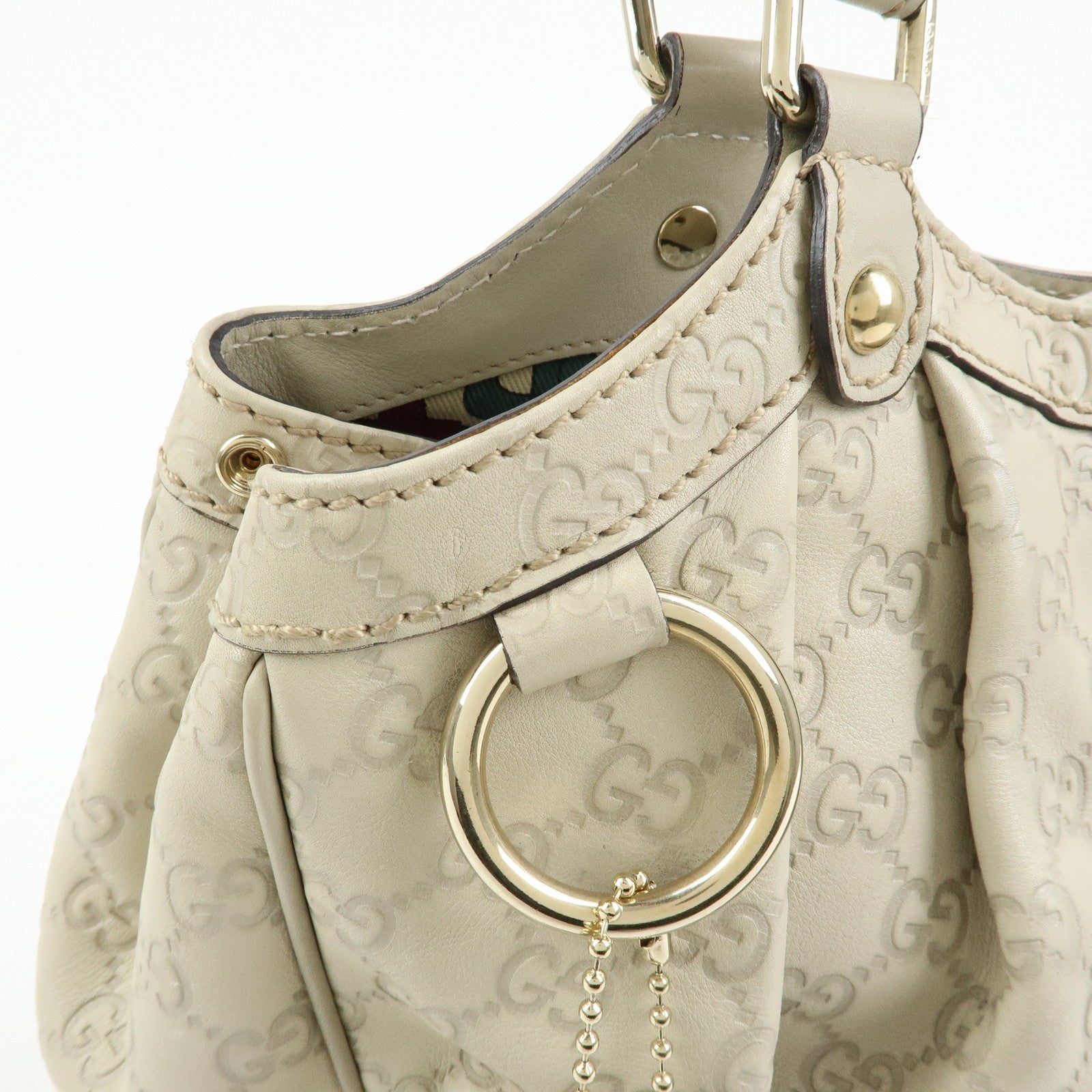 GUCCI Sukey Interlocking G Guccissima Leather Hand Bag Ivory 211944